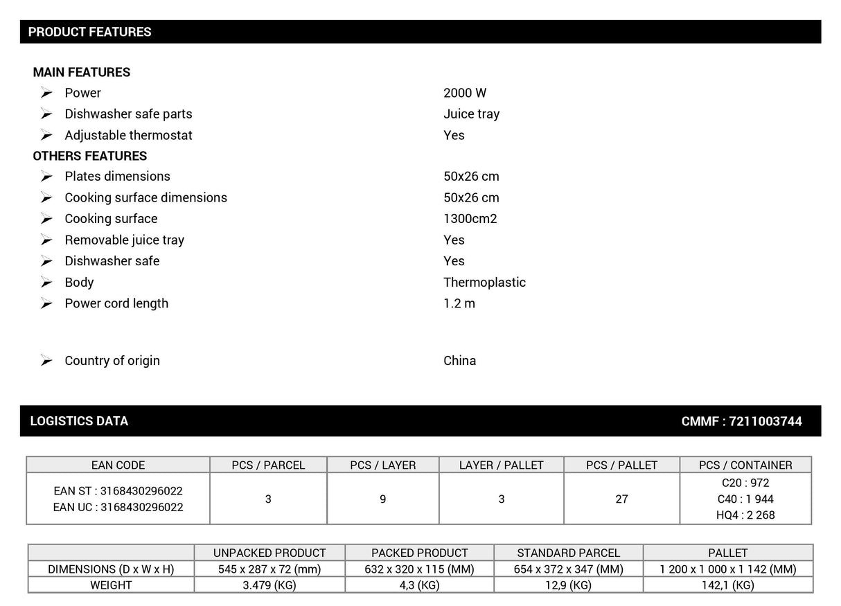 Tefal CB5038 Plancha Malaga Grill 2000W