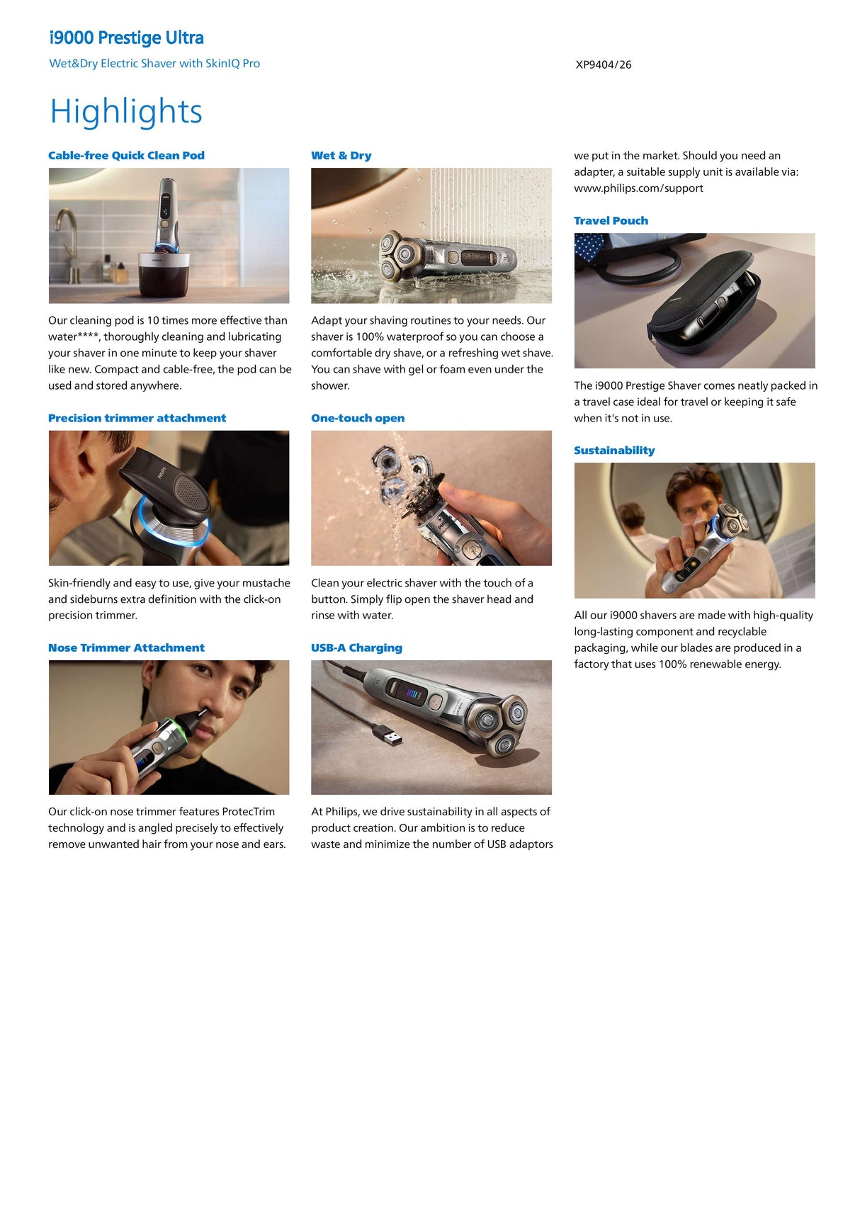 Philips XP9404/26 | XP9404 Wet & Dry Electric Shaver with SkinIQ Pro i9000 Prestige Ultra