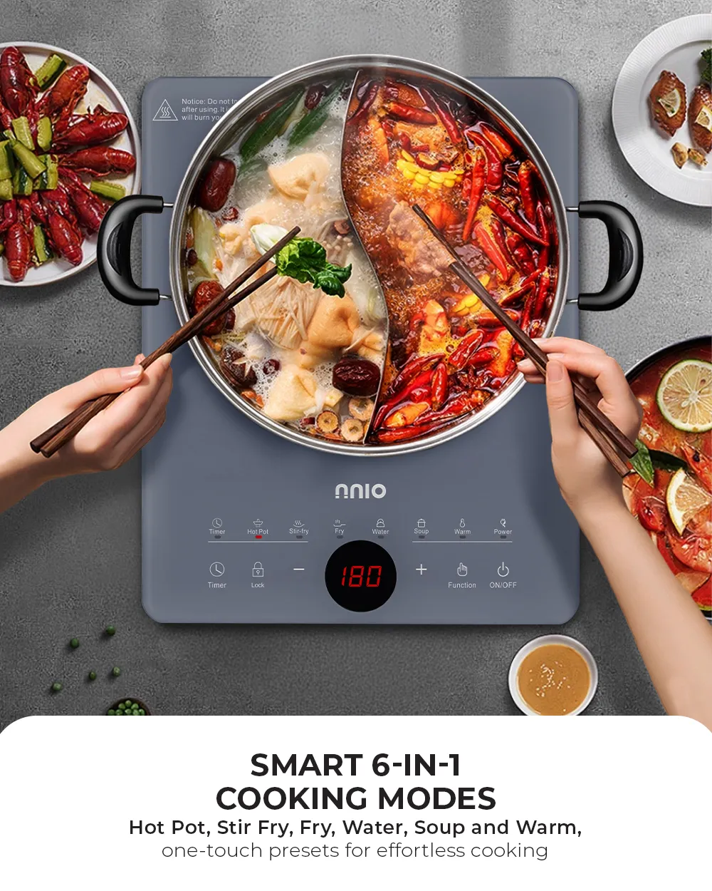 NNIO N278IC Induction Cooker with Free Stainless Steel Pot 2000W - 2 Colors Available