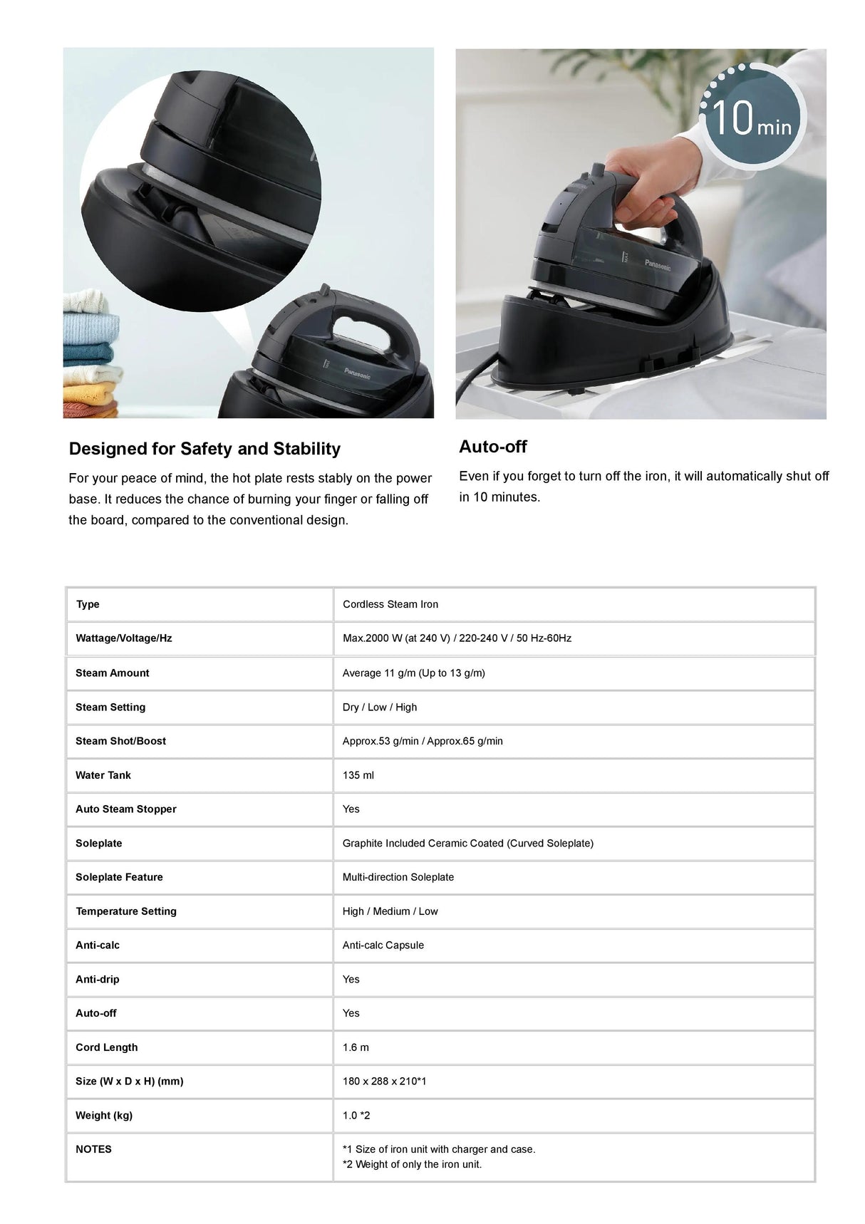 Panasonic NI-WL55KSH Cordless Steam Iron 2000W (Black)