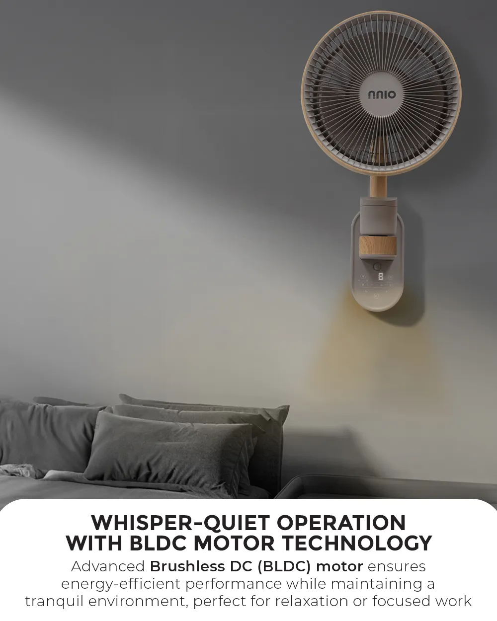 NNIO N1000DCWFR Remote DC Wall Air Circulator Fan 10 Inch