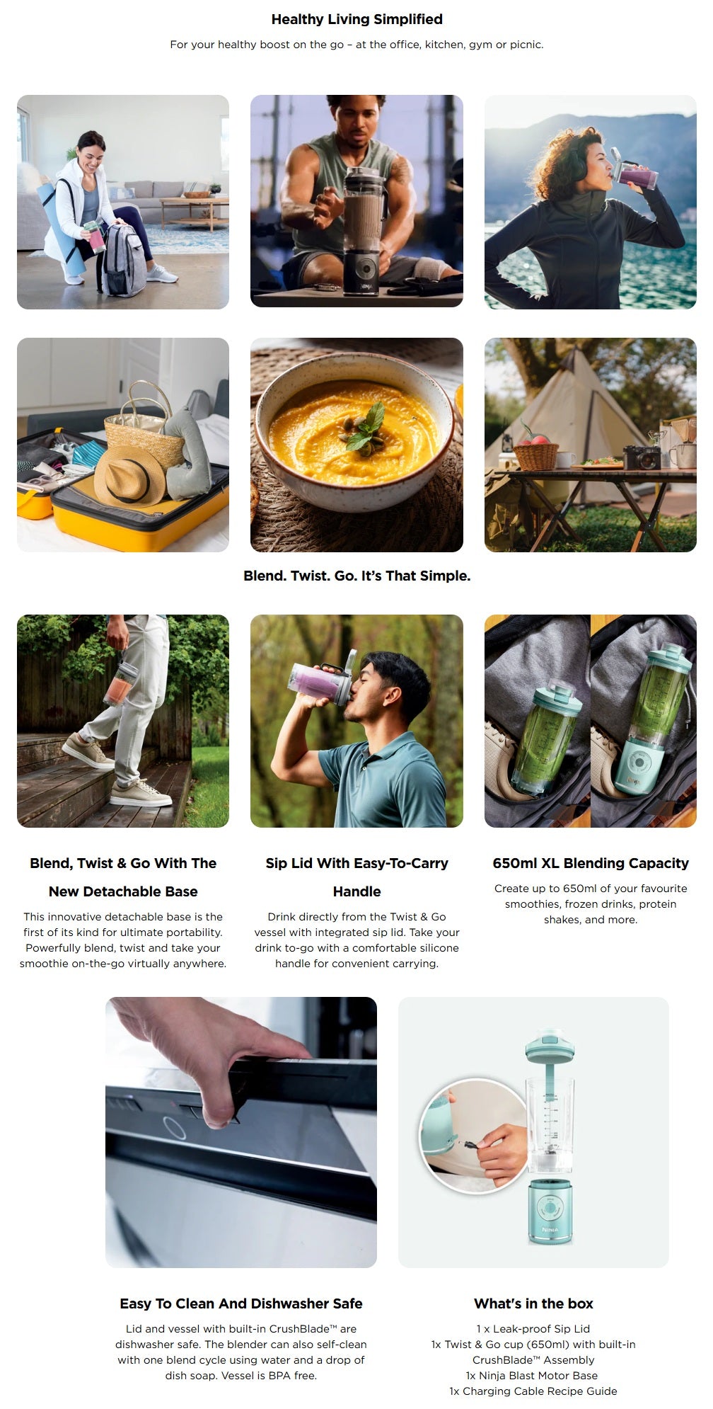 Ninja BC251SM | BC251 Blast Max Portable Blender, 650ml, Rechargeable, Crushes Ice, lightweight, BPA Free