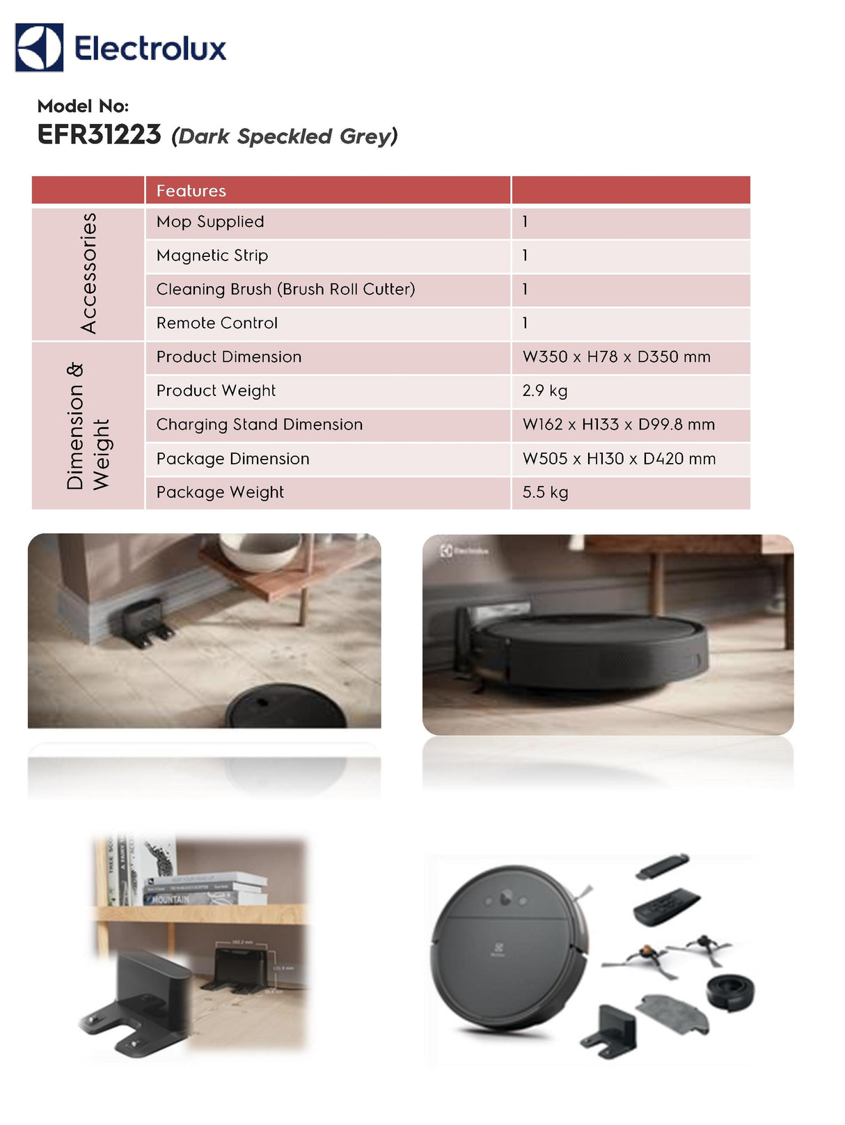 Electrolux EFR31223 UltimateHome 300 2-in-1 Robotic Vacuum and Mop Cleaner