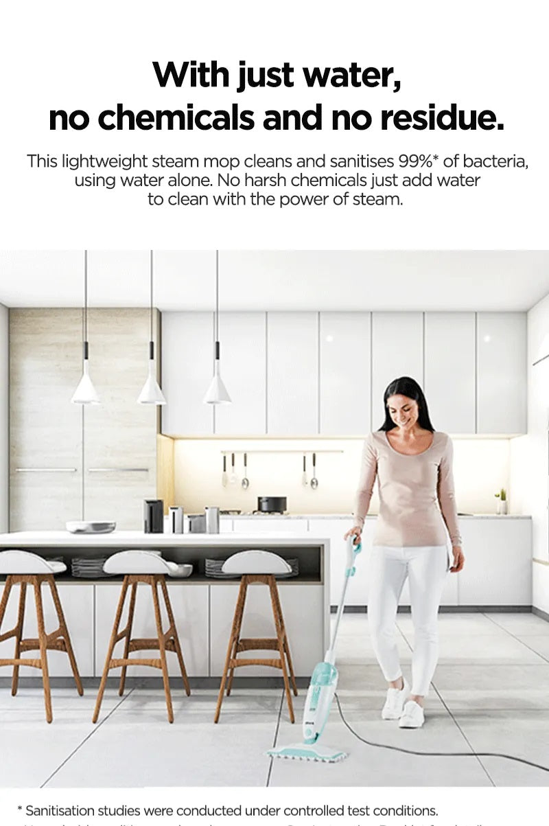 Shark S1000 Steam Mop 375ml, Floor cleaning mop with 2 Dirt Grip Pads, Lightweight, Safe for all Sealed Hard Floors like Tile, Hardwood, Stone, Laminate, Vinyl & More, Machine Washable Pads, Removable Water Tank, White/Seafoam