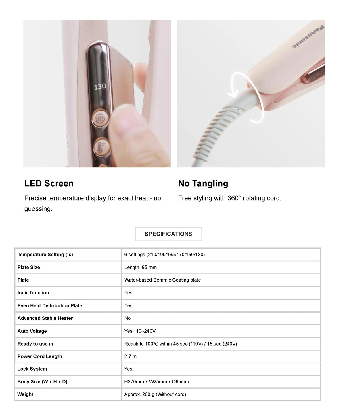 Panasonic EH-HV31-P421 Ionity Straight & Curl Hair Straightener
