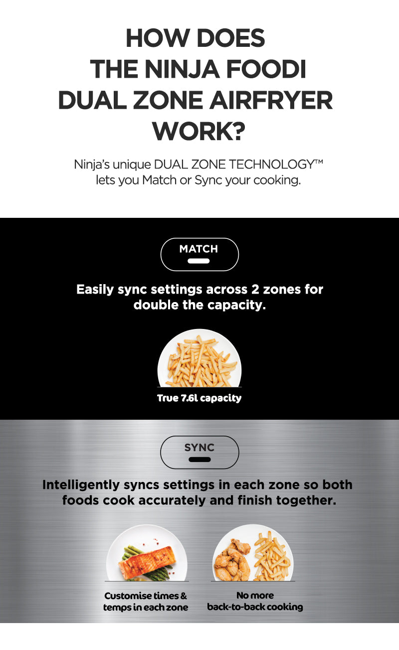 Ninja AF300 Foodi DualZone 6-in-1 Digital Air Fryer, 7.6L, No Oil, Crisp, Roast, Bake, Reheat, Dehydrate, Non-Stick