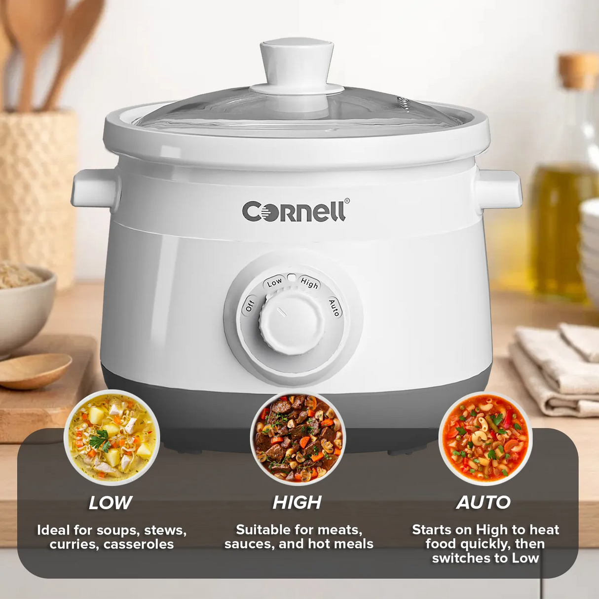 Cornell CSCS33G Slow Cooker with Ceramic Pot 3.0L
