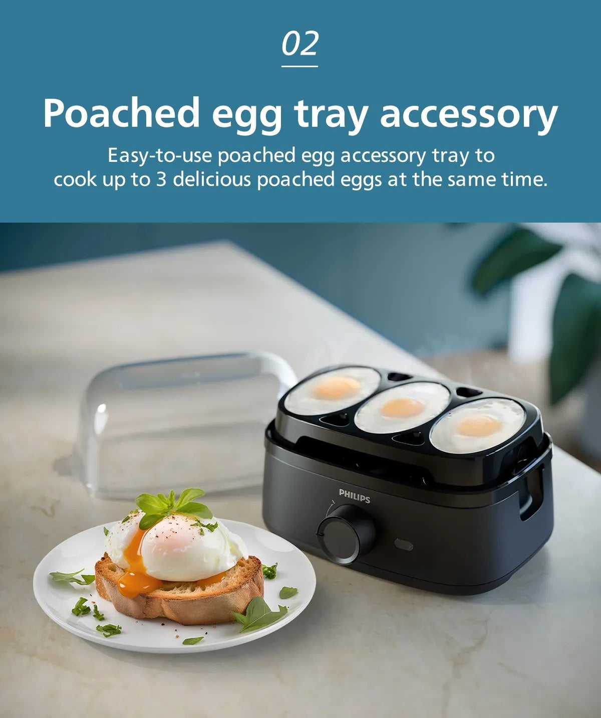 Philips HD9137/91 Electric Egg Cooker 3000 Series , 400W, Poached, Soft, Medium, Hard Boil, 6 Eggs Capacity, Egg Piercer Accessories