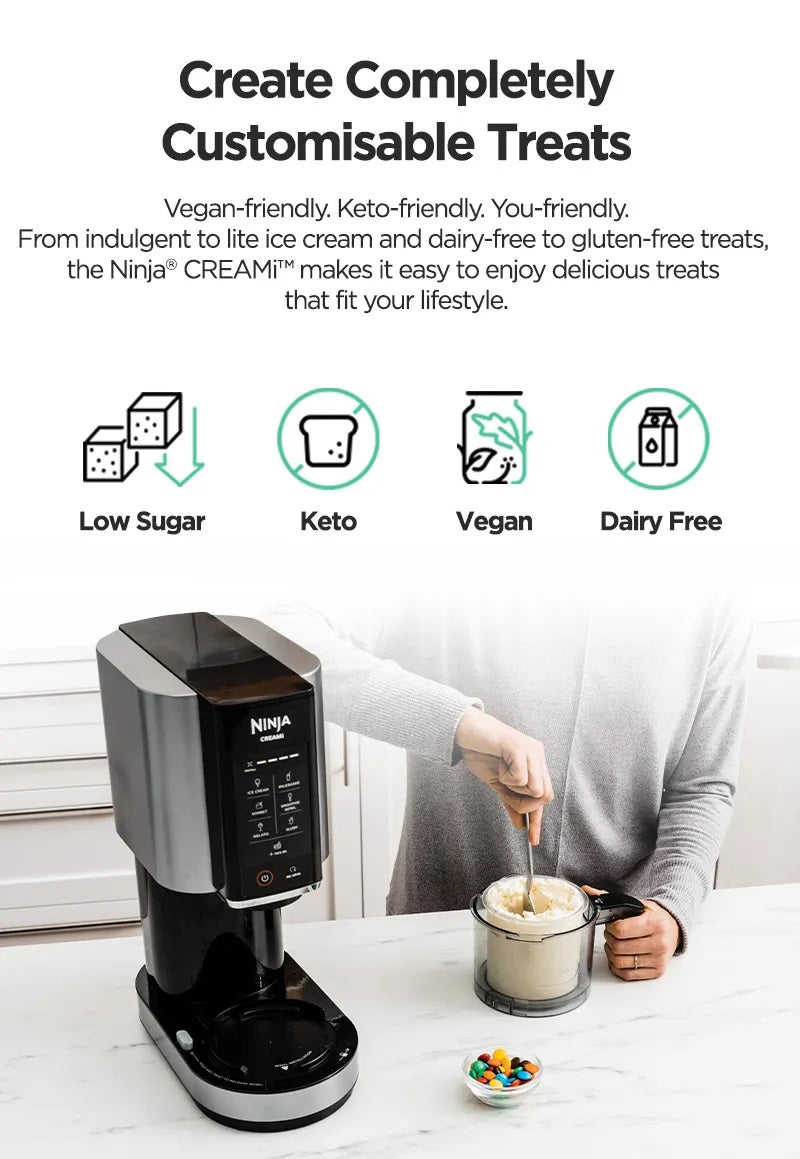 Ninja NC300 CREAMi Ice Cream & Dessert Maker, 3 Tubs, 7 Programs: Gelato, Sorbet, Smoothie Bowl, Milkshakes & more