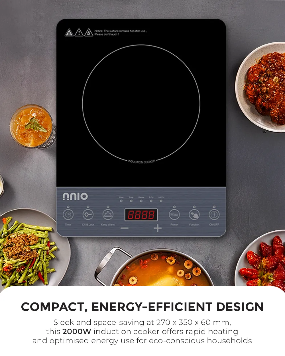 NNIO N178IC Induction Cooker - Stainless Steel Pot Included
