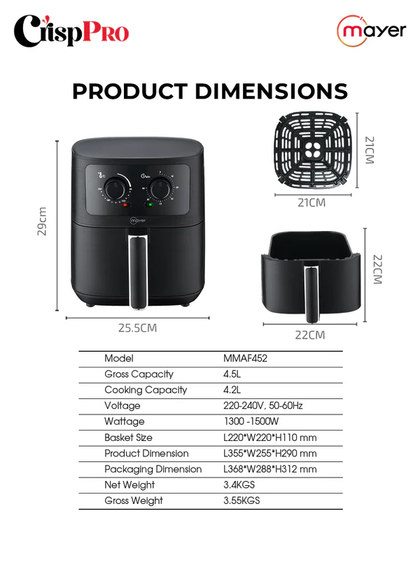 Mayer MMAF452 CrispPRO Analog Air Fryer 4.5L