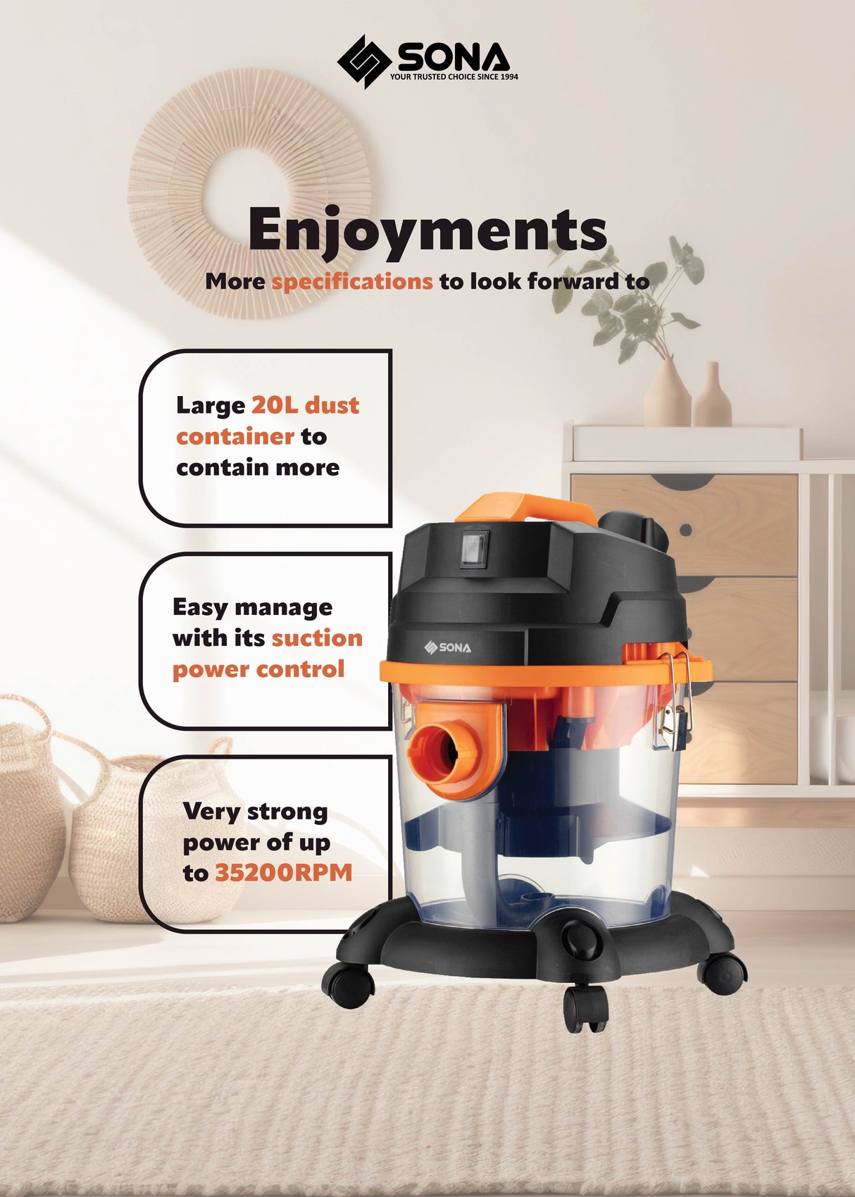 Sona SVC 6880 | SVC6880 Water Filtration Vacuum Cleaner