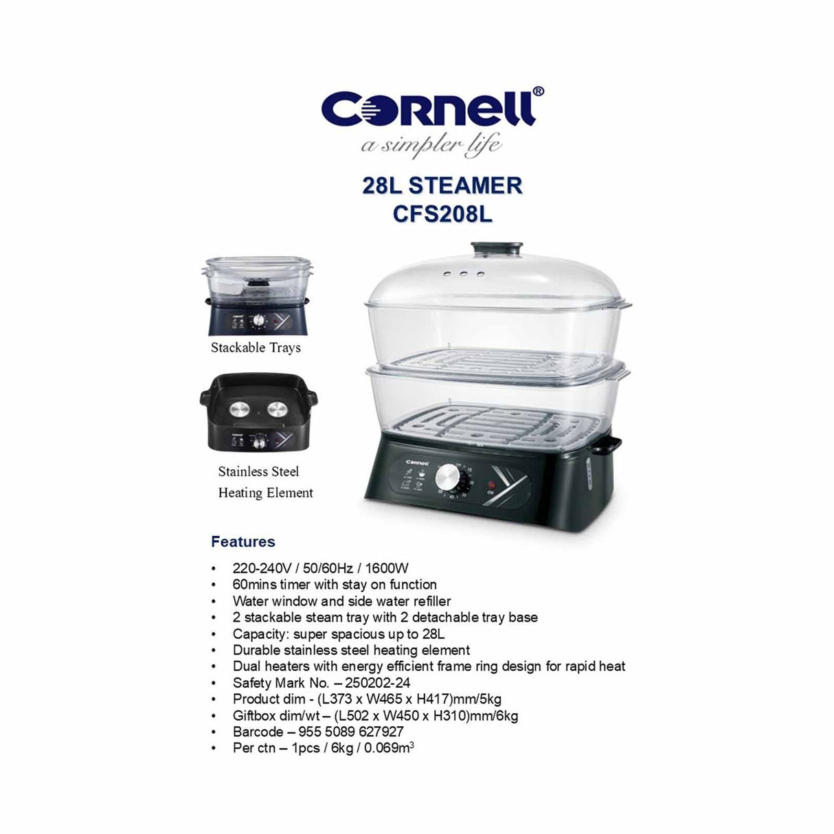 Cornell CFS208L 2 Tier Food Steamer 28L
