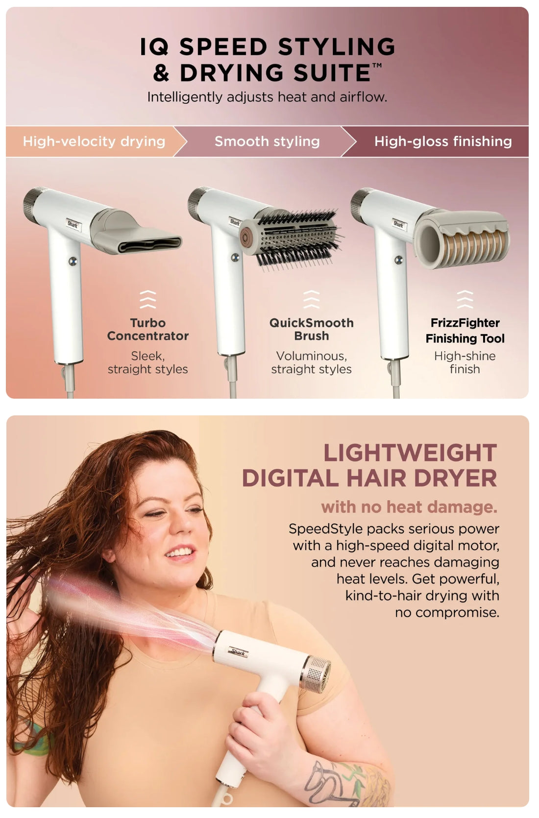 Shark HD331 | HD331SM SpeedStyle High-Velocity Hair Dryer with FrizzFighter Finishing Tool