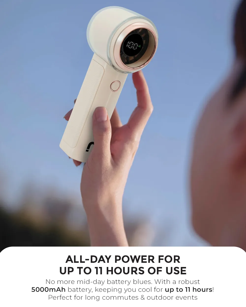 NNIO U-5 High Speed Portable Handheld Fan 6W with LED Diplay, Plastic Blade, 100 Speeds - 2 Colors Options Available