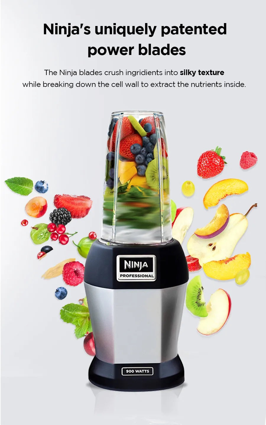 Ninja BL450 Personal Blender,Pro-Extractor Blades,2 On the Go Cups,500ml & 600ml,BPA Free,Recipe Book & powerful 900W