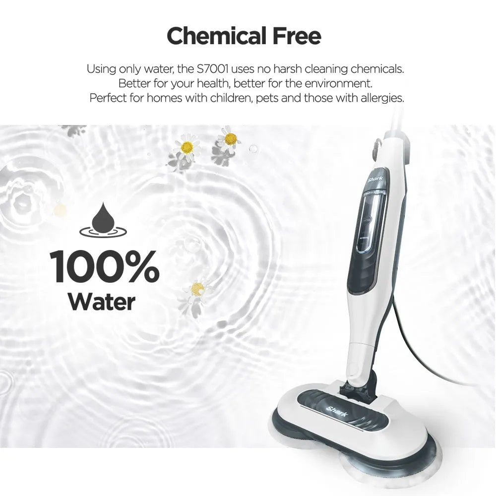 Shark S7001 Steam & Scrub Mop, Clean & Sanitize Floor at the same time, 4 Machine Washable Scrubbing Pads, Lightweight