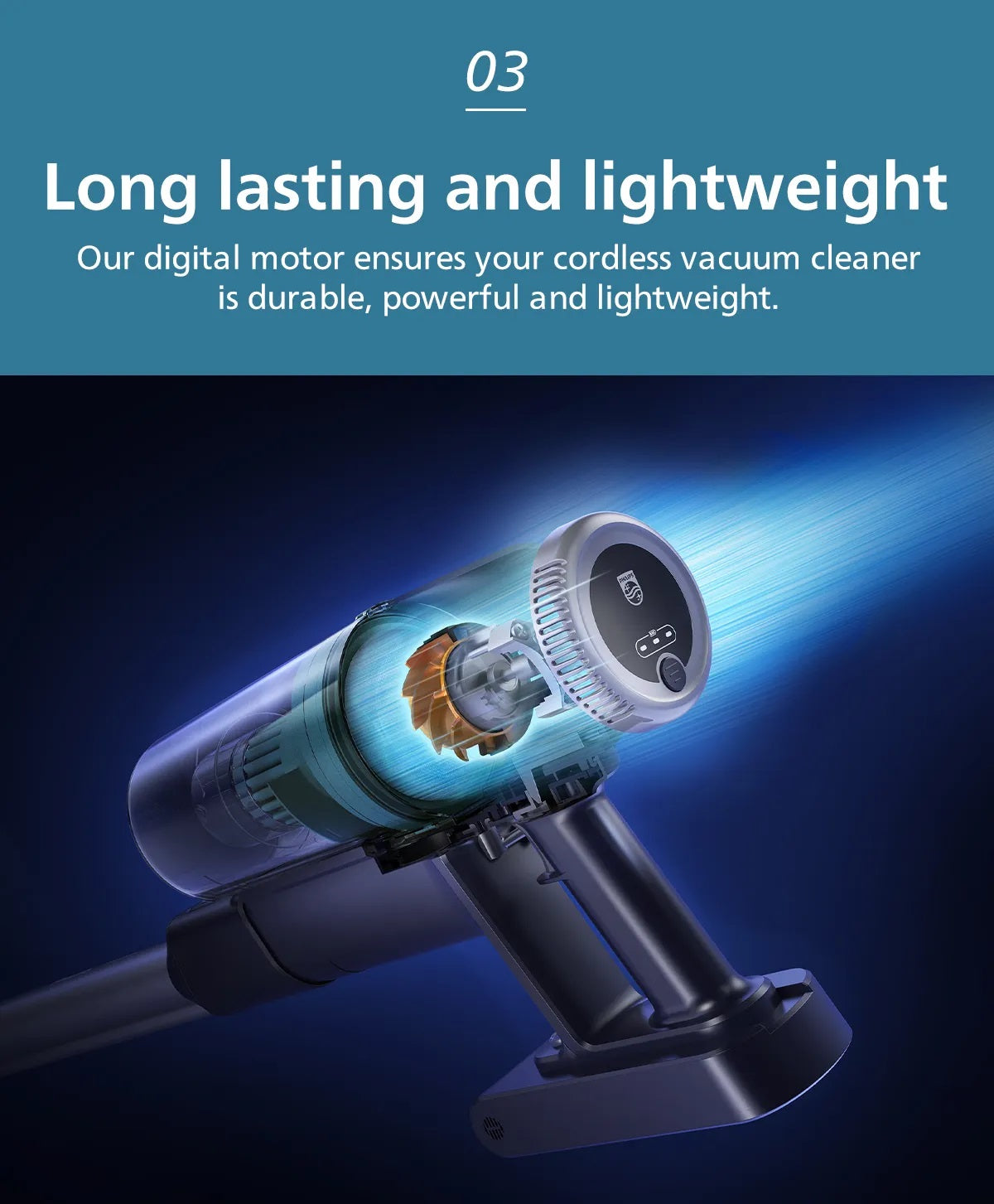 Philips XC3031/61 Cordless Vacuum 3000 Series – Lightweight 1.5kg, LED Nozzle, 3 Layer Filtration, Digital Motor