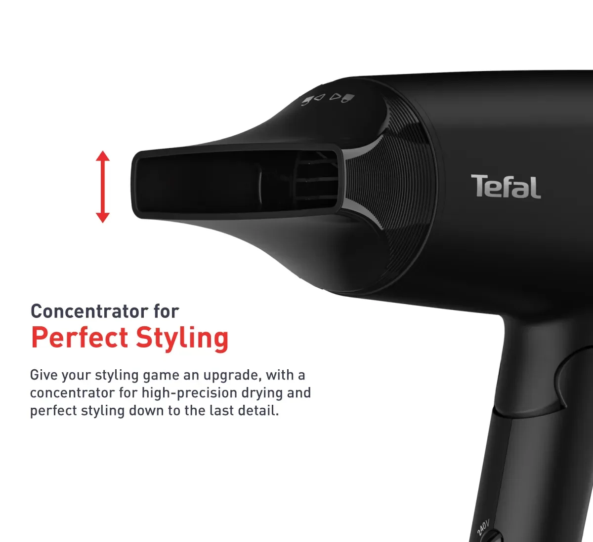Tefal HV1841 Express Style Hair Dryer Dual Voltage – 110V, 220V, 1900W, Ultra Light, Moving Air Nozzle, 2 Speeds
