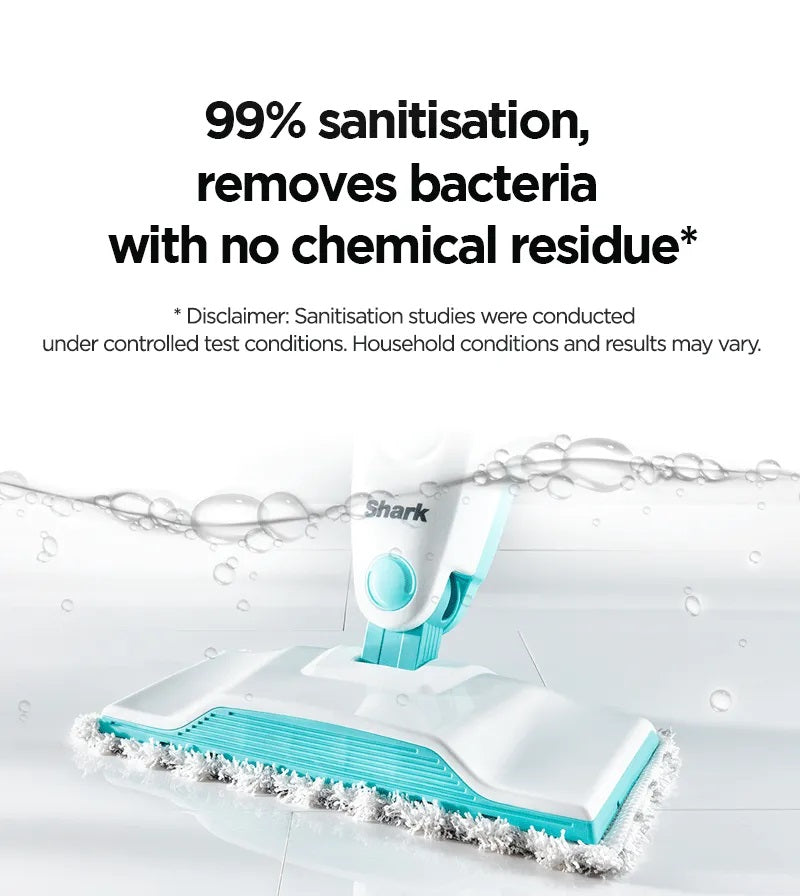 Shark S1000 Steam Mop 375ml, Floor cleaning mop with 2 Dirt Grip Pads, Lightweight, Safe for all Sealed Hard Floors like Tile, Hardwood, Stone, Laminate, Vinyl & More, Machine Washable Pads, Removable Water Tank, White/Seafoam