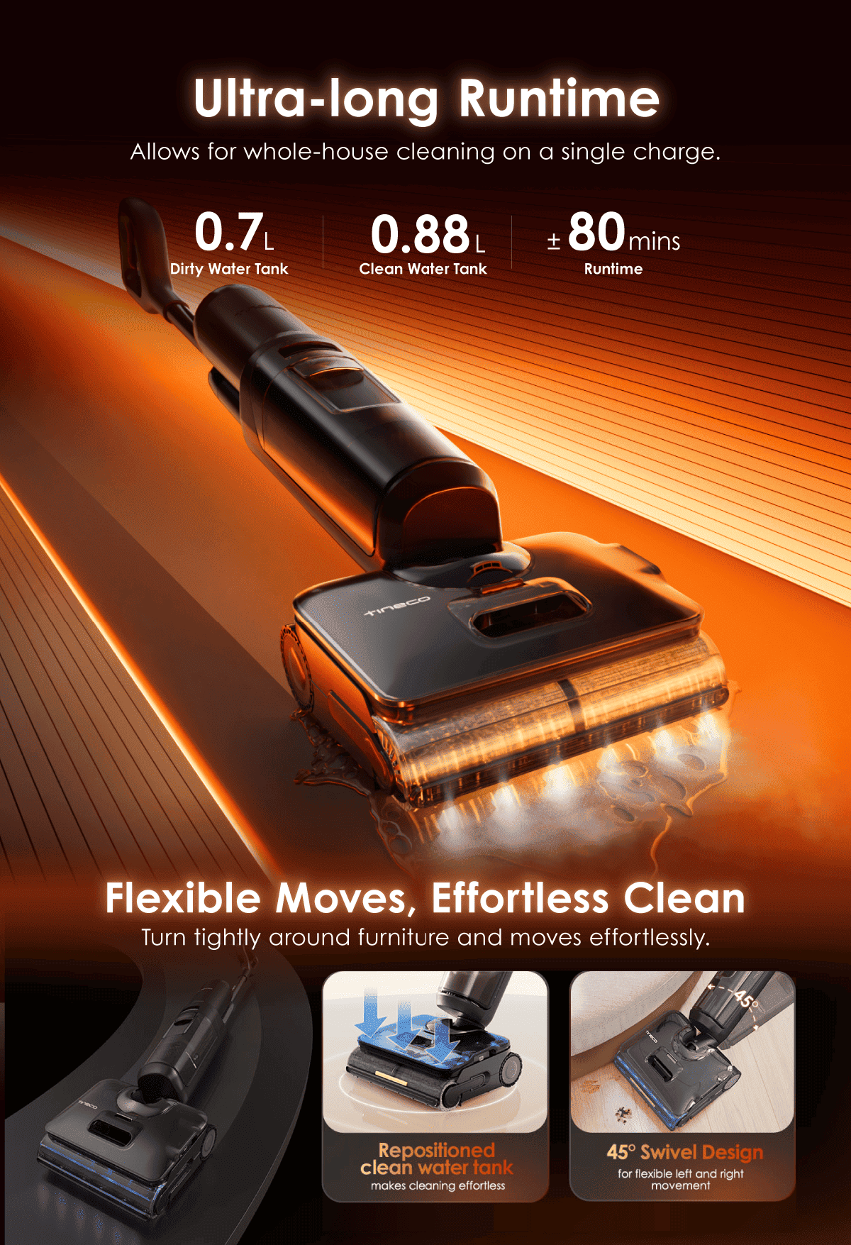 FREE 2 x Cleaning Solution - Tineco Floor One i7 Stretch Steam Smart Wet & Dry Vacuum Cleaner
