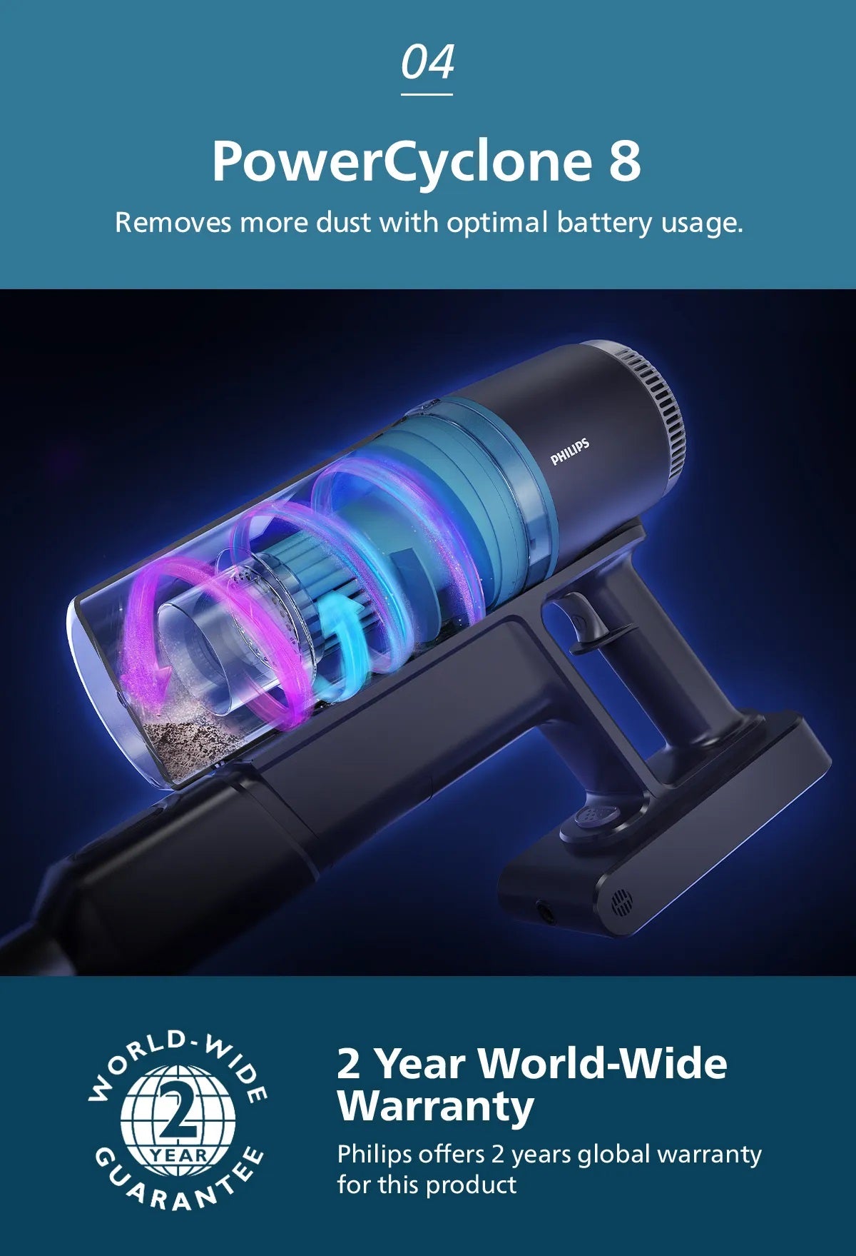 Philips XC3031/61 Cordless Vacuum 3000 Series – Lightweight 1.5kg, LED Nozzle, 3 Layer Filtration, Digital Motor