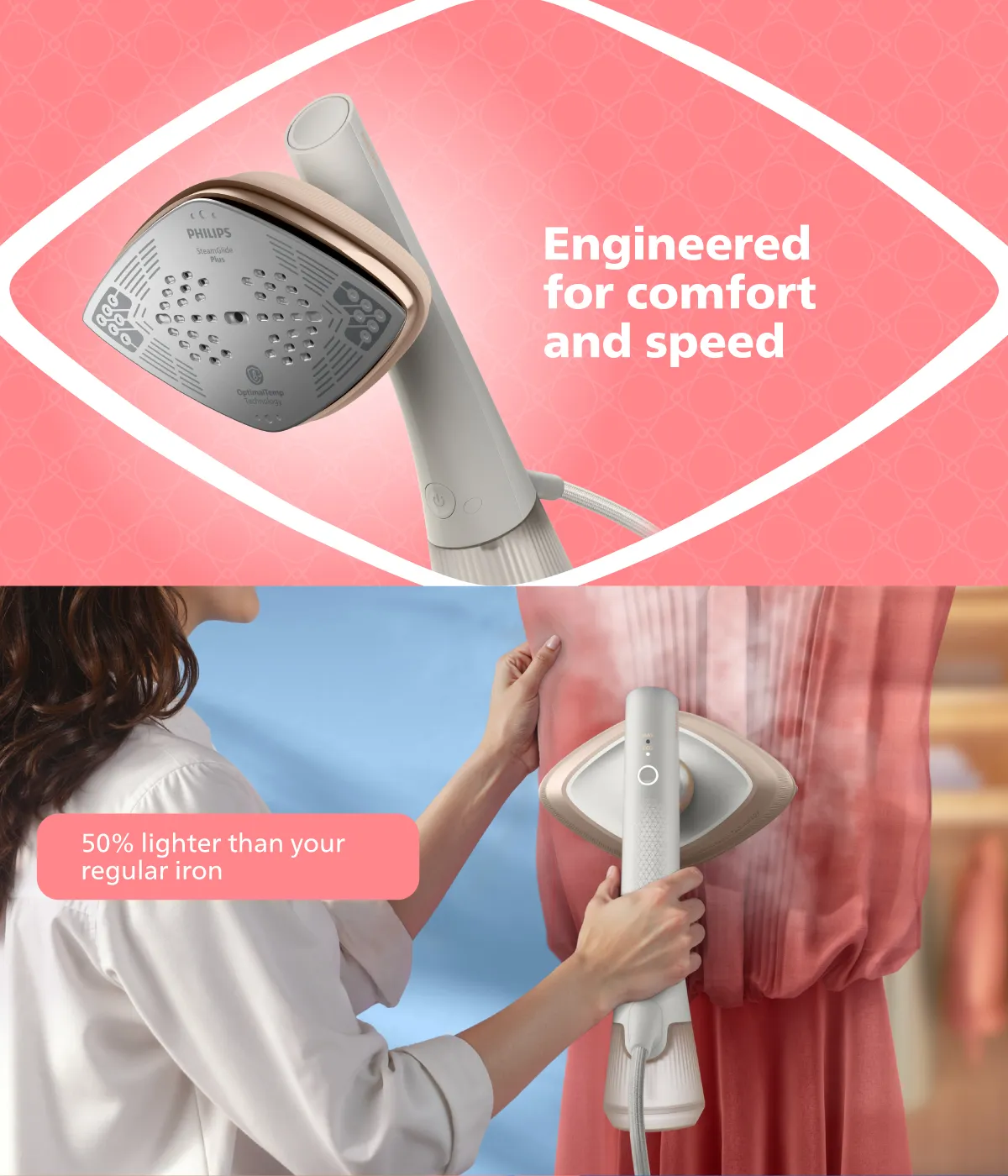 Philips GC213/10 OneTurn 2-in-1 Iron & Steamer | No board needed | Powerful, Compact, Lightweight | No burns guaranteed