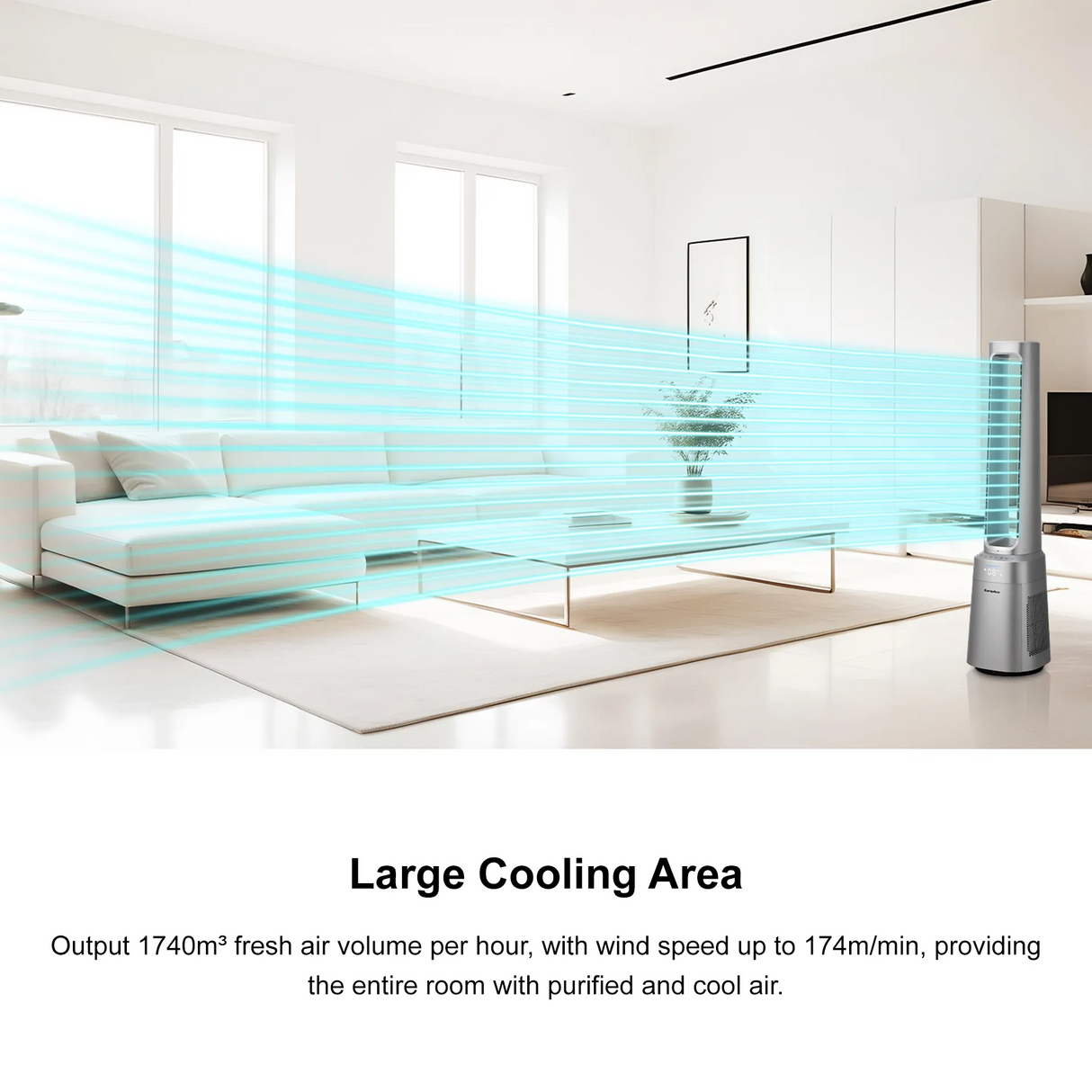 Europace EBFZ10GM Air Purifying Tower Bladess Fan, H13, 10 speed setting, 3 wind modes, 12H Timer, Remote Control, DC Motor, Real Time Air Quality Indicator