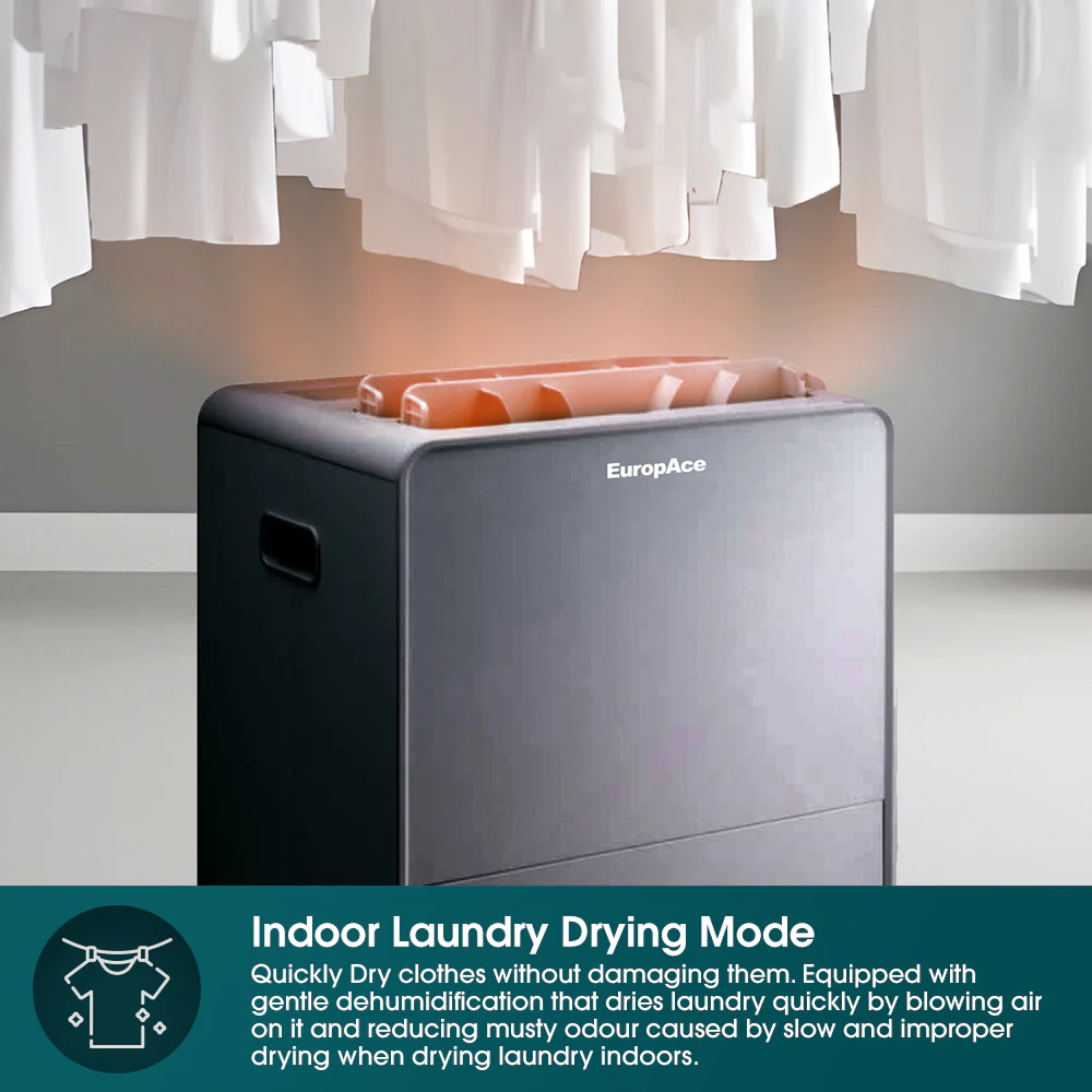 Europace EDH6300DGY Dehumidifier + Standalone Air Purifier + Laundry Dryer + Odour Remover + Ioniser (5-in-1) - 30L