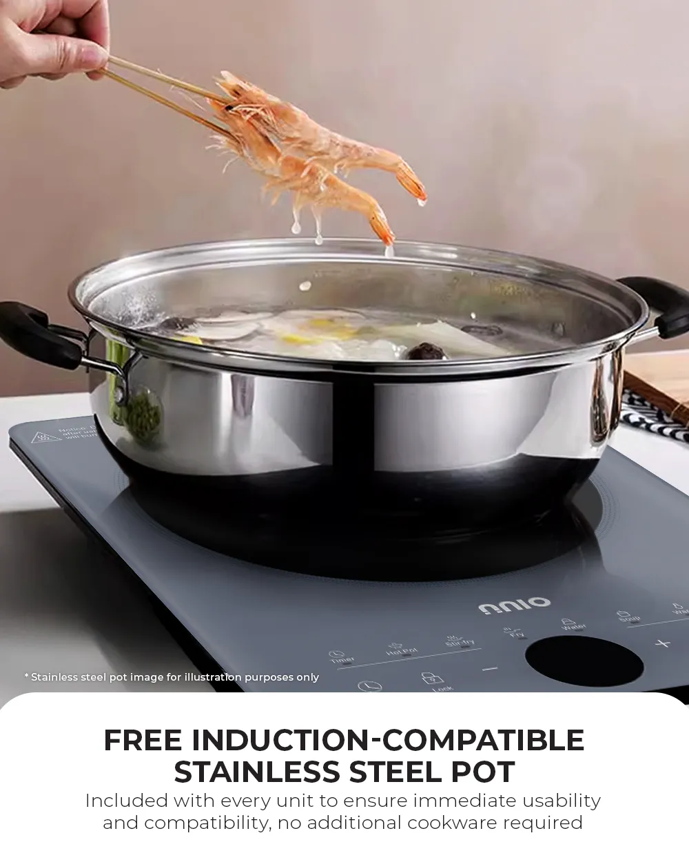 NNIO N278IC Induction Cooker with Free Stainless Steel Pot 2000W - 2 Colors Available