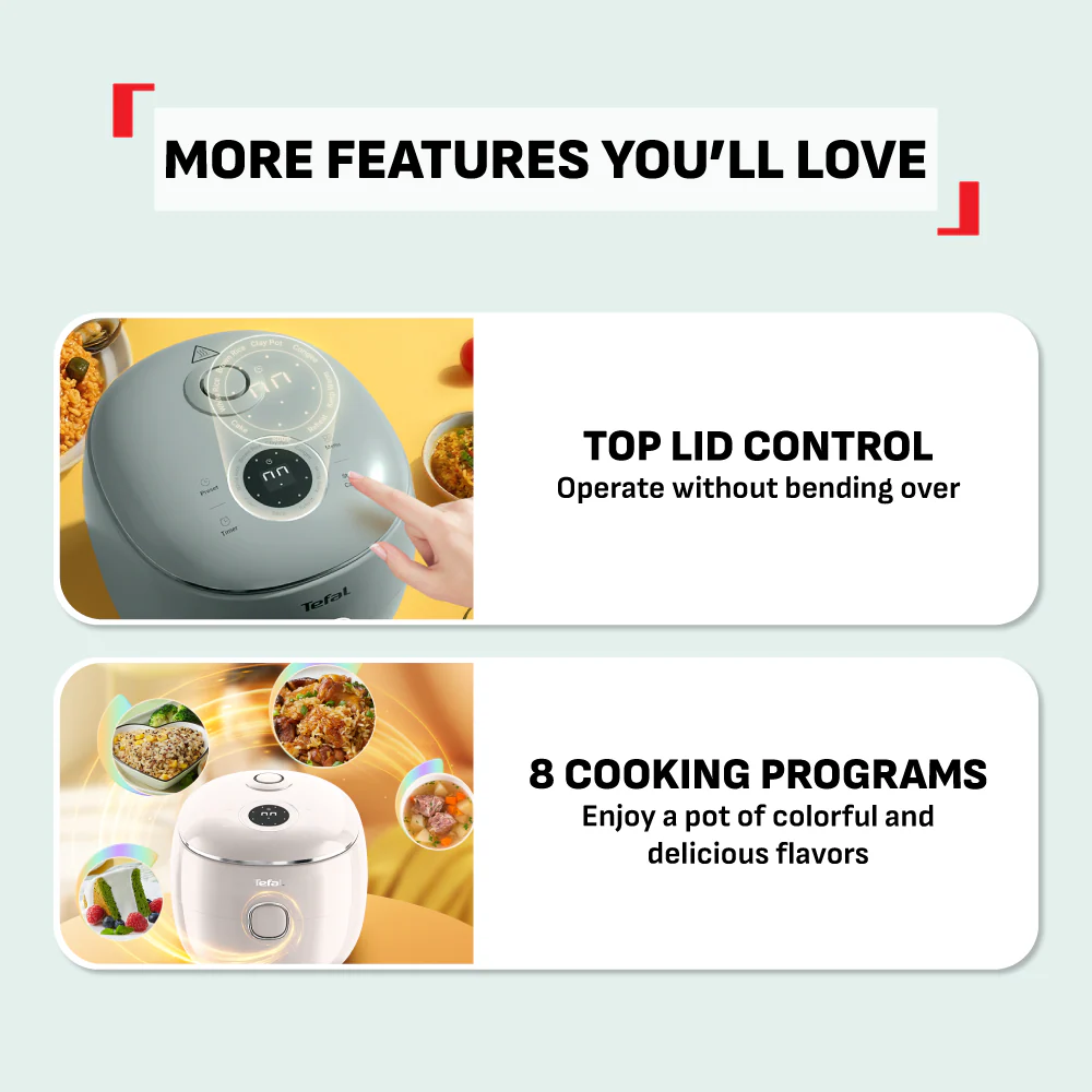 Tefal RK535A | RK5354 | RK5352 | RK535T POP Fuzzy Logic Rice Cooker 0.7L - 4 Colors Available