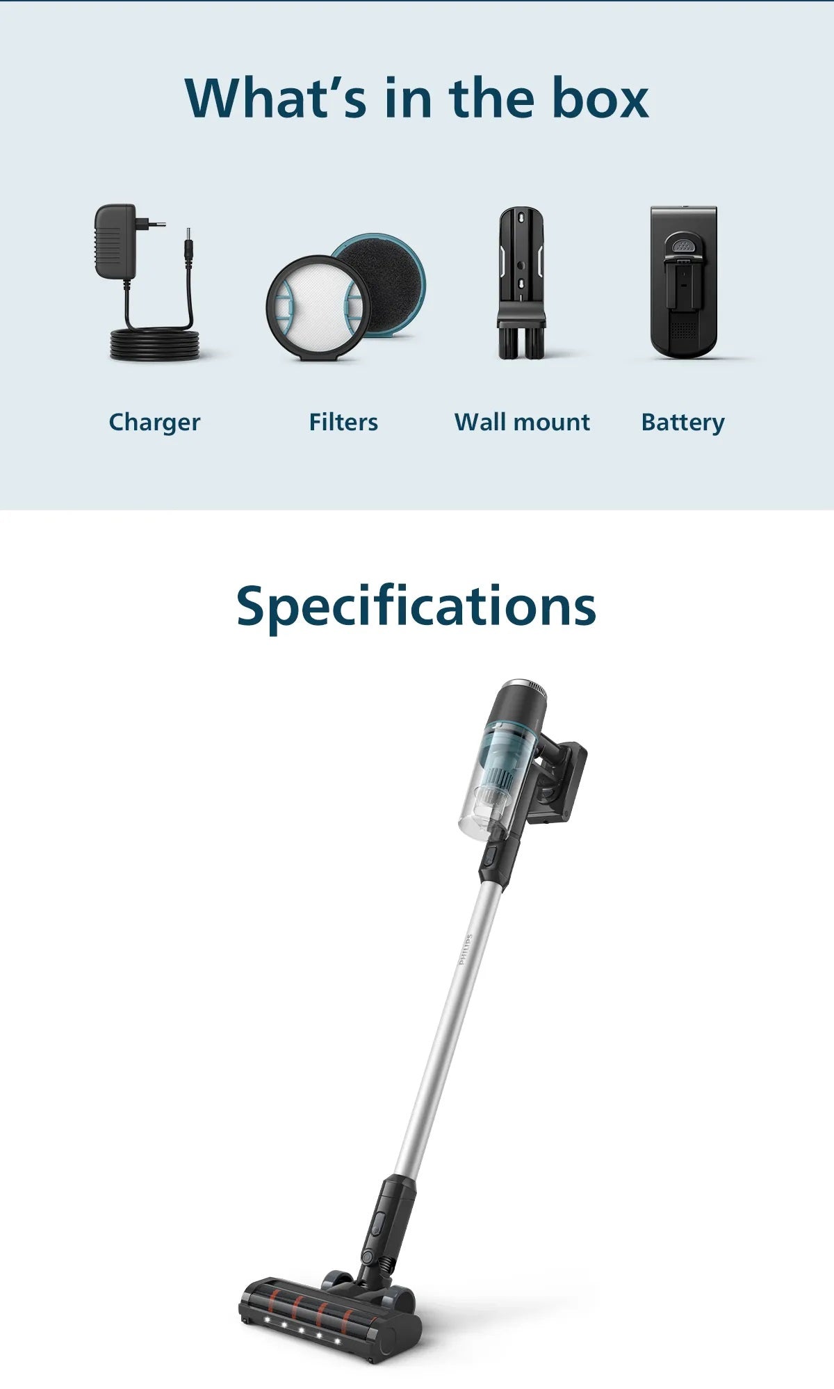 Philips XC3031/61 Cordless Vacuum 3000 Series – Lightweight 1.5kg, LED Nozzle, 3 Layer Filtration, Digital Motor