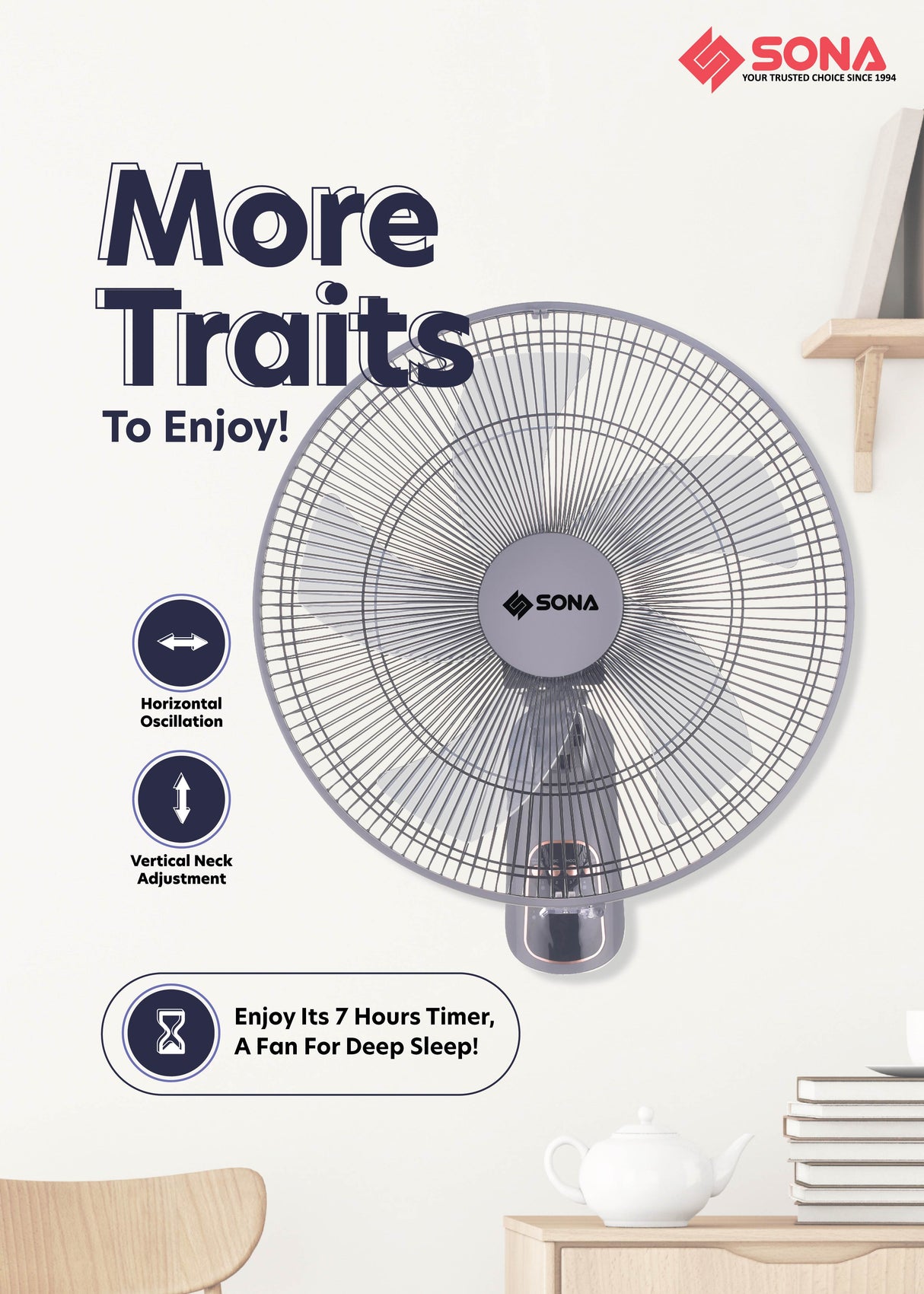 Sona SFW 9518DC | SFW9518DC Remote DC Wall Fan 16 Inch