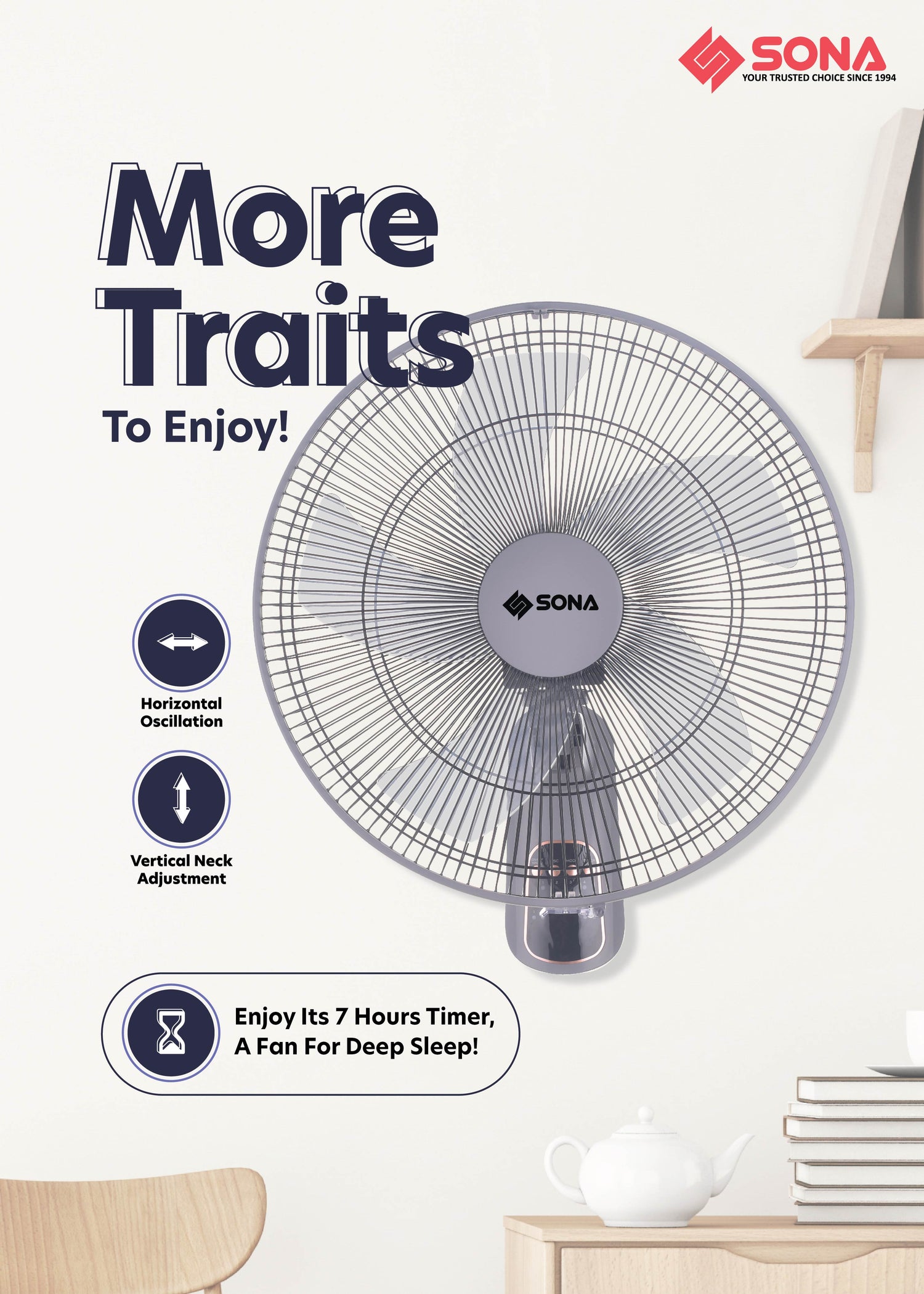 Sona SFW 9518DC | SFW9518DC Remote DC Wall Fan 16 Inch