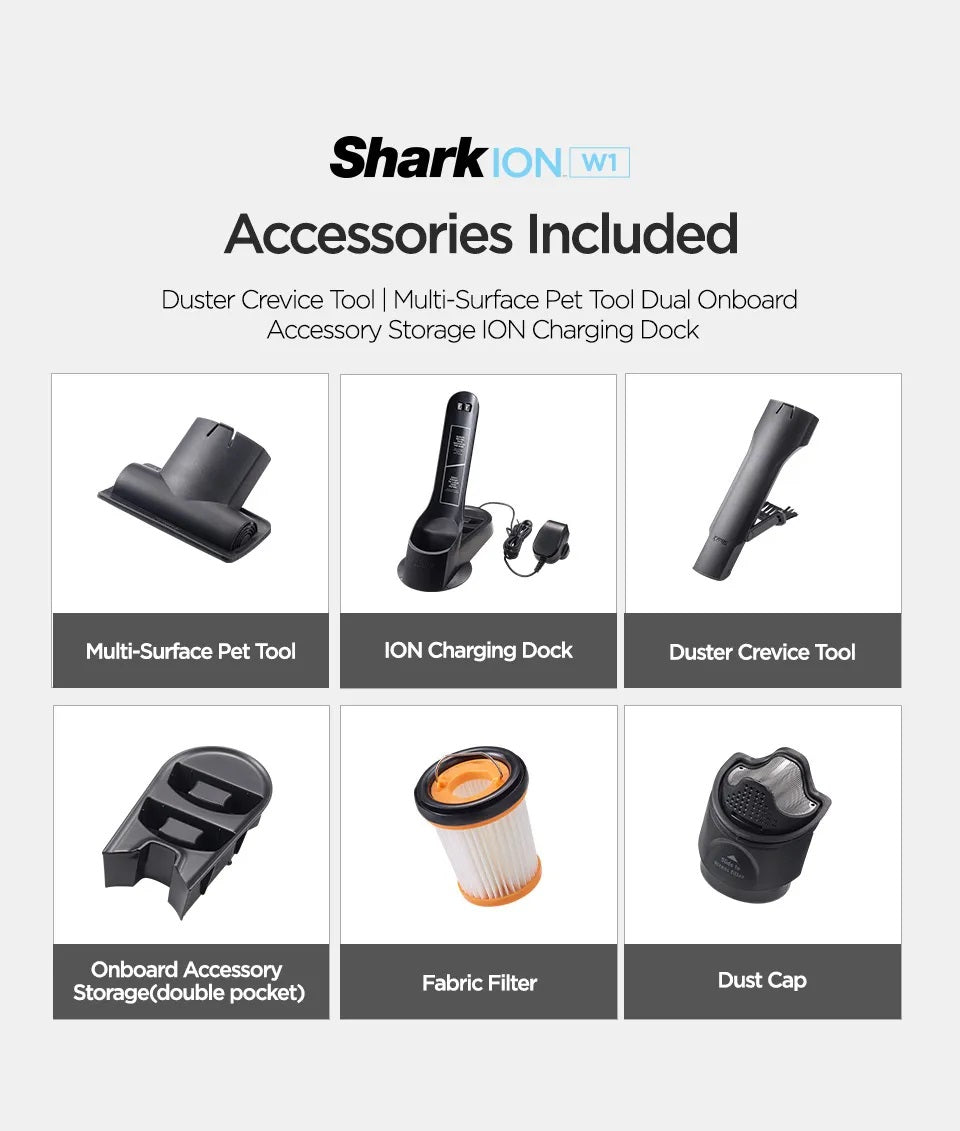 Shark WV203 | WV204 | WV205 | WV206 WANDVAC Cordless Handheld Vacuum, Lightweight, Powerful Suction, Duster/Crevice & Multi-Surface Tools - 4 Color Available