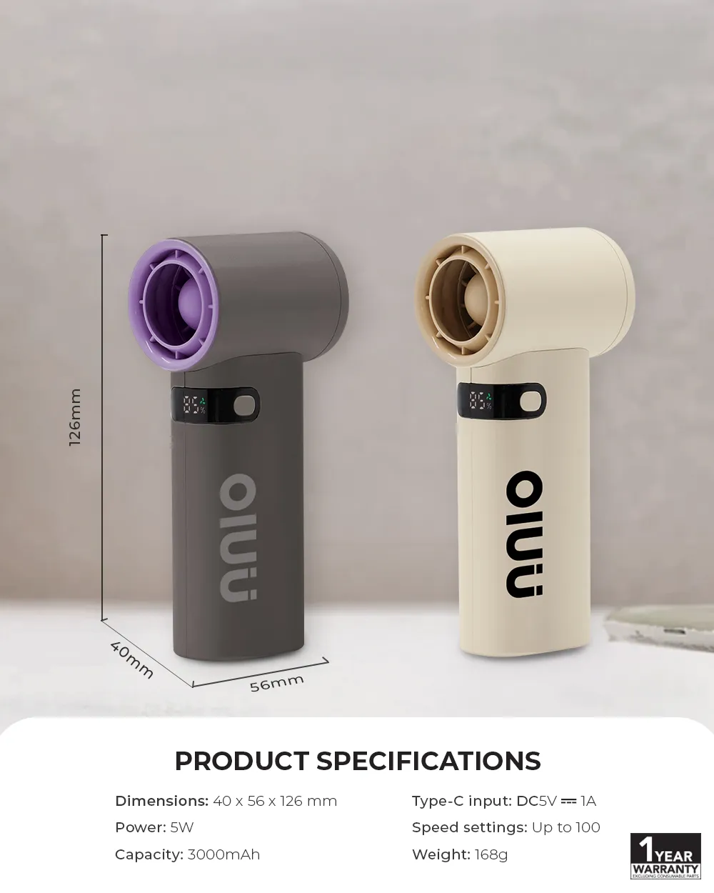 NNIO U-LITE High Speed Portable Handheld Fan 5W | Pocket Size | Easy to carry - 2 Colors Options Available