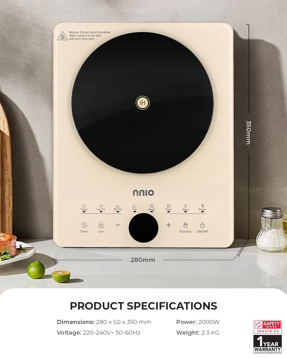NNIO N278IC Induction Cooker with Free Stainless Steel Pot 2000W - 2 Colors Available
