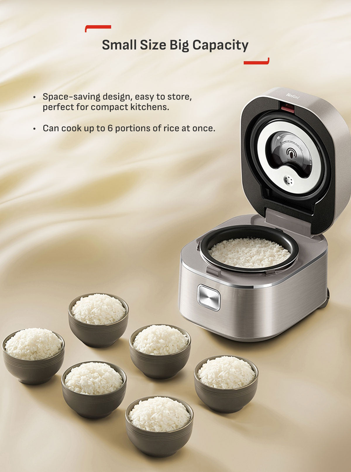 Tefal RK887 Mini Far Infrared Induction Heater Rice Cooker- 1L Capacity, 12 Cooking Modes, 2mm Non-Stick Pot