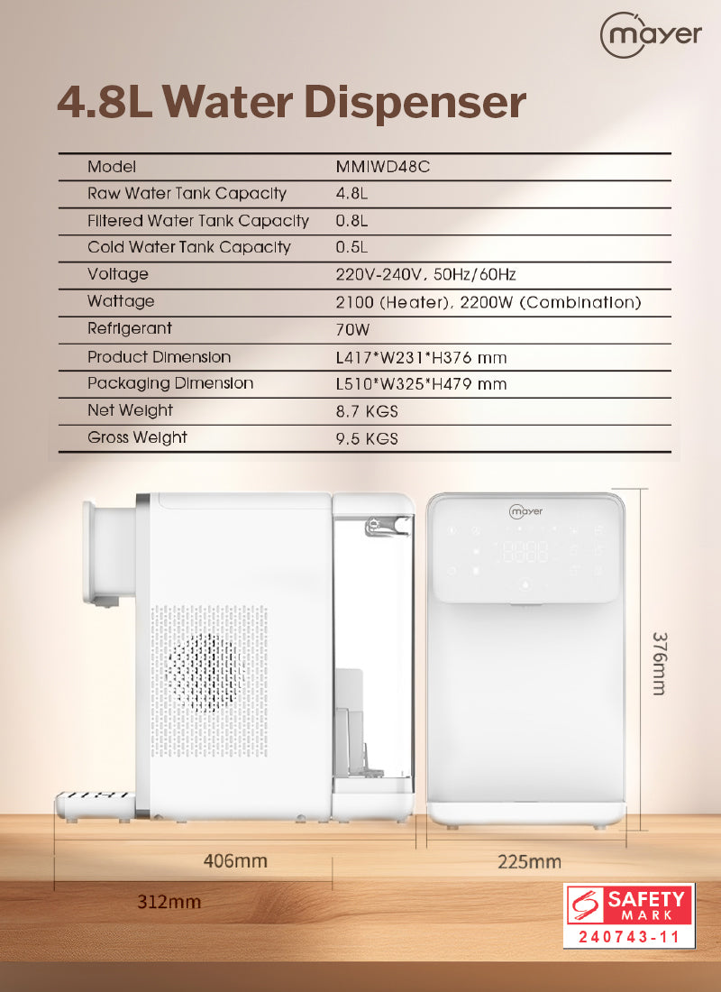 Mayer MMIWD48C Instant Hot and Cold Water Dispenser with Filter 4.8L
