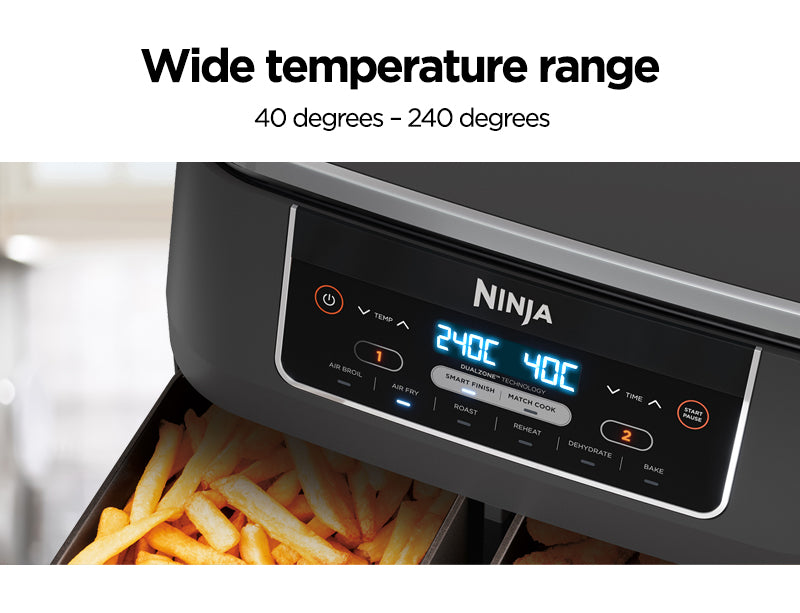 Ninja AF300 Foodi DualZone 6-in-1 Digital Air Fryer, 7.6L, No Oil, Crisp, Roast, Bake, Reheat, Dehydrate, Non-Stick