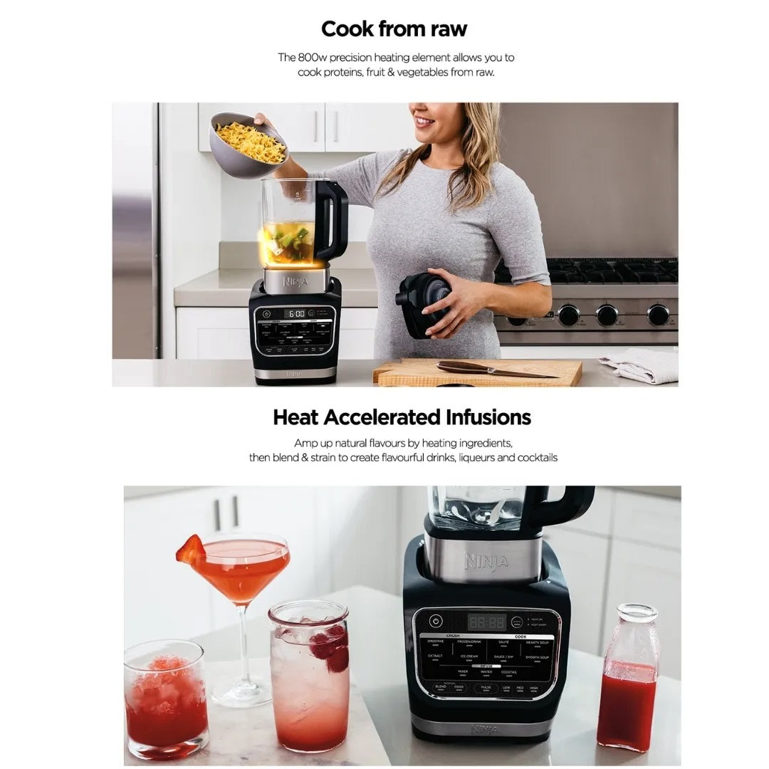 Ninja HB150 Foodi Blender & Soup Maker, 10 Auto-iQ Programs, 1.7L Glass Jug, Hot & Cold Blender, Cleaning Program 1000W