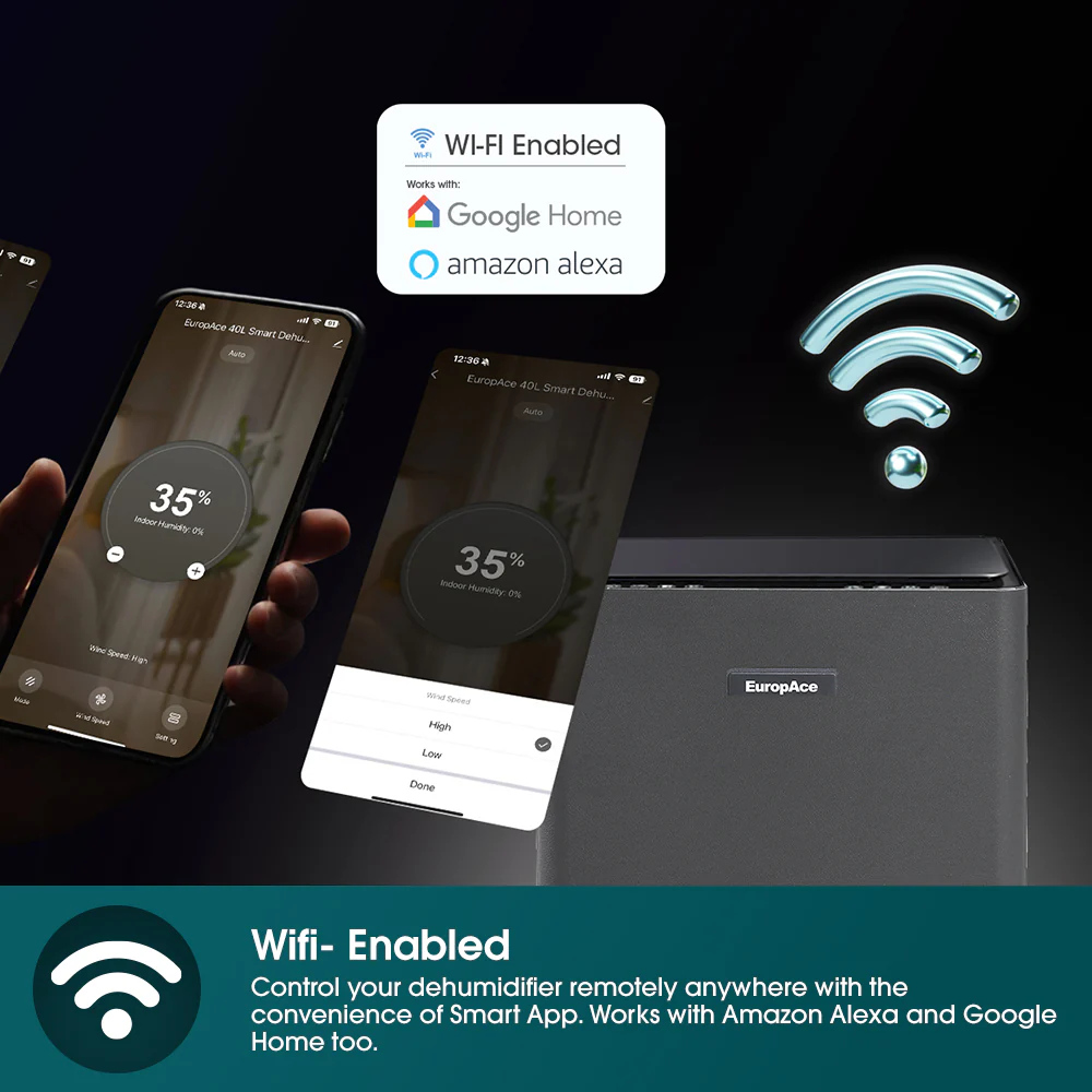 Europace EDH8400DGY DC Smart Pure Dehunidifier + Shoe Dryer + Laundry Dryer + UV + HEPA Filter (5-in-1) - 40L