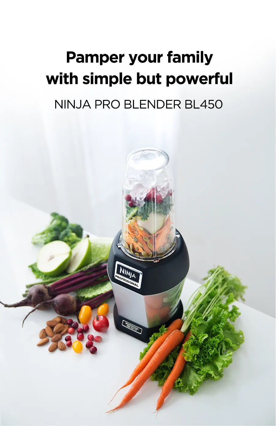 Ninja BL450 Personal Blender,Pro-Extractor Blades,2 On the Go Cups,500ml & 600ml,BPA Free,Recipe Book & powerful 900W