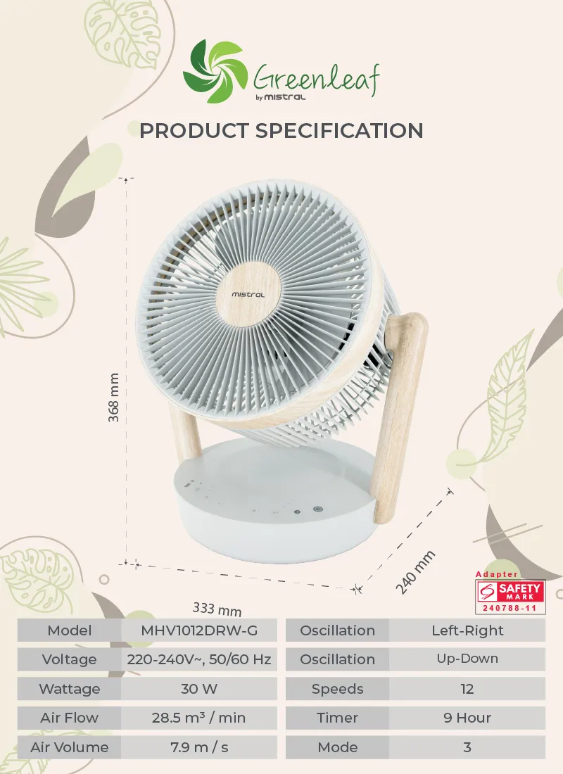 Mistral MHV1012DRW-G DC High Velocity Desk Fan With WIFI & Remote 10 Inch