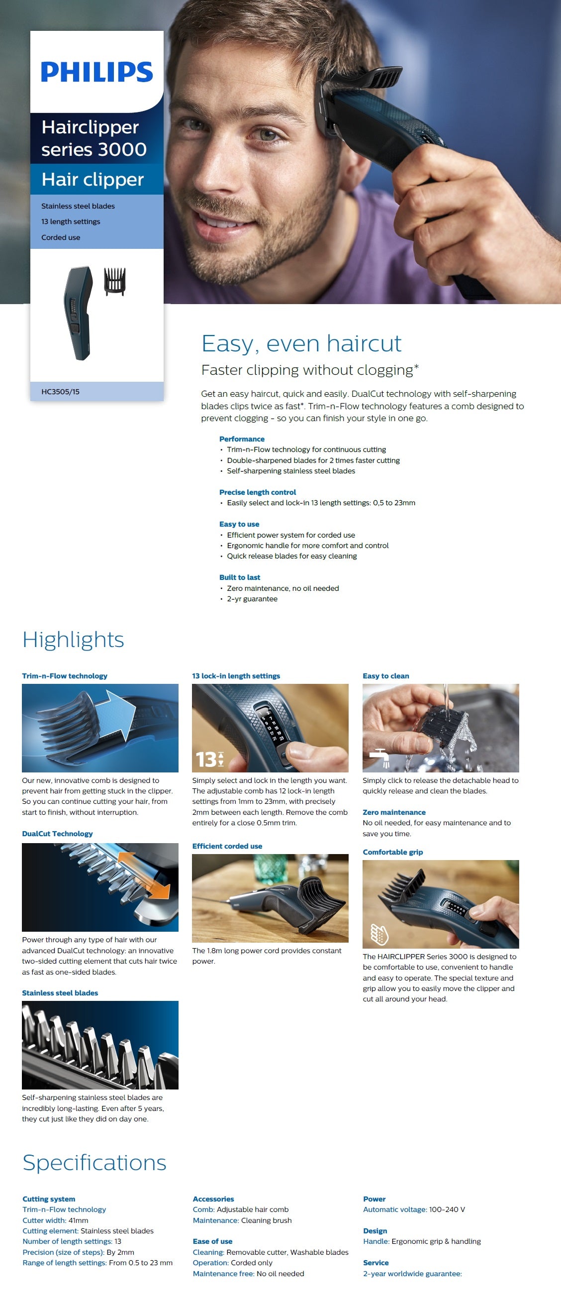 Philips HC3505/15 Corded Hair Clipper