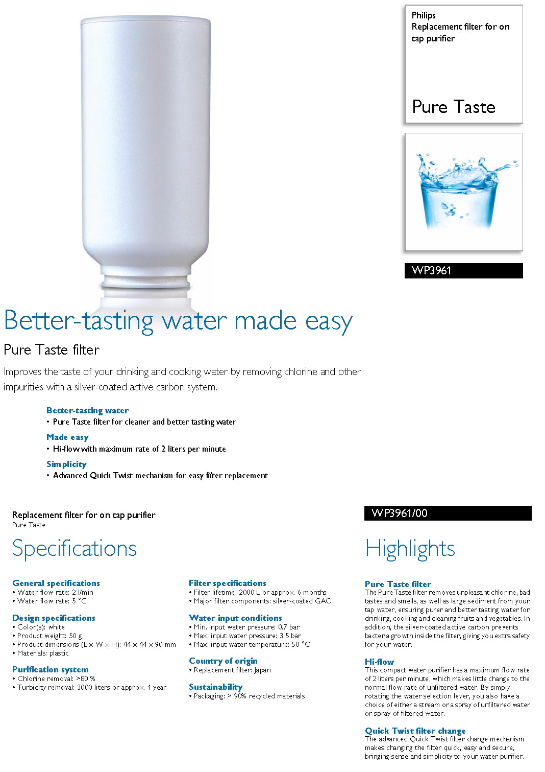 Philips WP3961 Replacement filter for on tap purifier