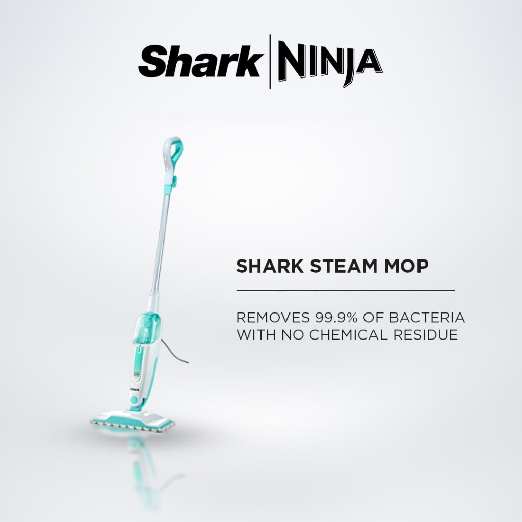 Shark S1000 Steam Mop 375ml, Floor cleaning mop with 2 Dirt Grip Pads, Lightweight, Safe for all Sealed Hard Floors like Tile, Hardwood, Stone, Laminate, Vinyl & More, Machine Washable Pads, Removable Water Tank, White/Seafoam