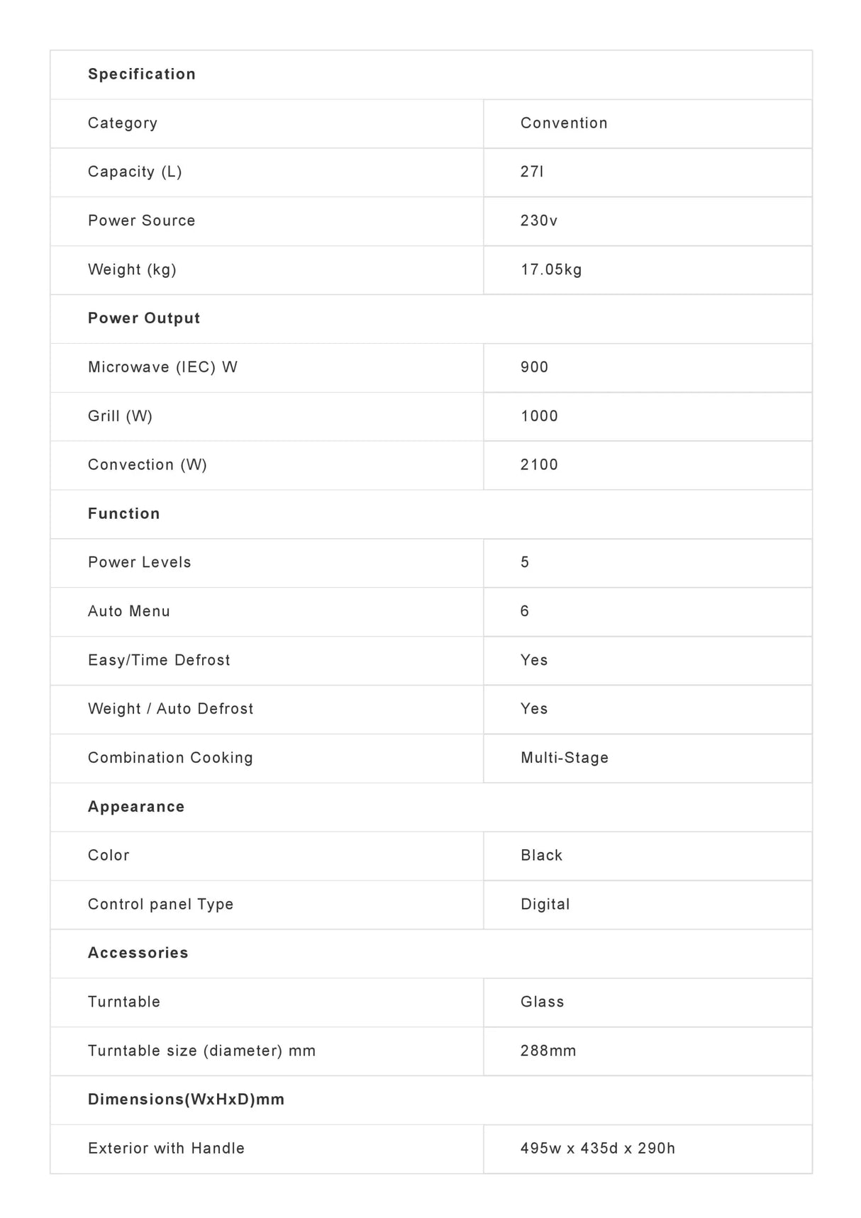 Sharp R-27C-B Microwave Oven with Grill and Convection 27L