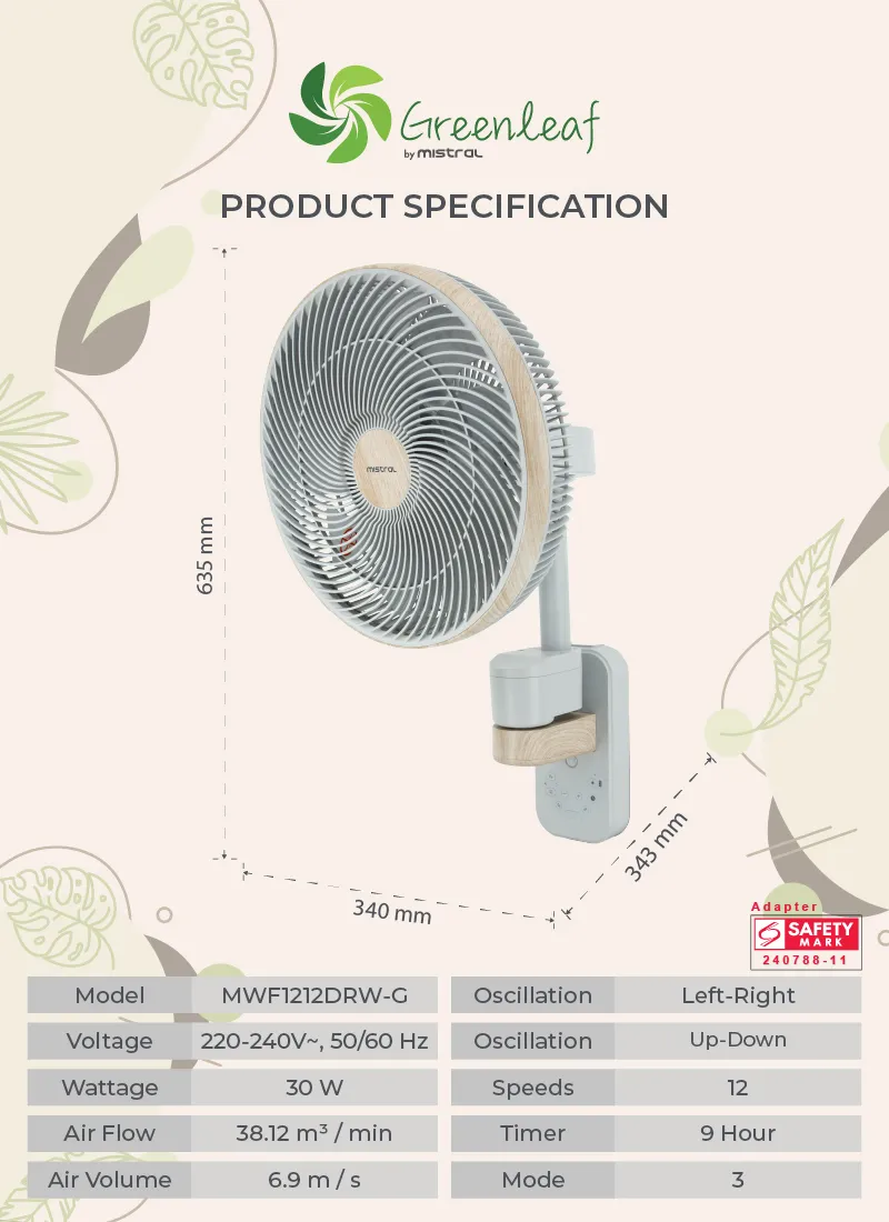 Mistral MWF1212DRW-G DC High Velocity Wall Fan with WIFI & Remote 12 Inch