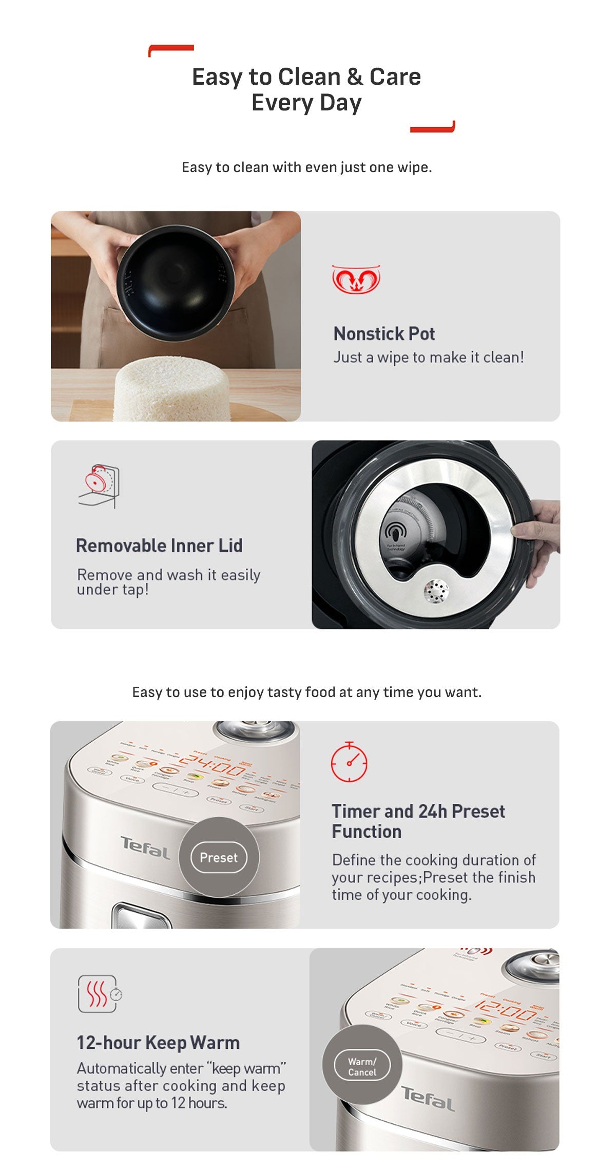 Tefal RK887 Mini Far Infrared Induction Heater Rice Cooker- 1L Capacity, 12 Cooking Modes, 2mm Non-Stick Pot